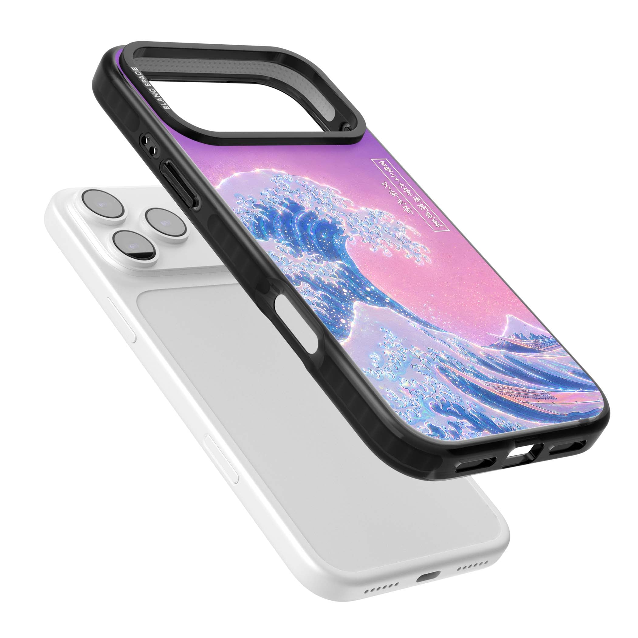 The Great Opal Wave Japanese iPhone case featuring Hokusai's great wave in iridescent pastels with lilac sky and Mou | Black Impact Magsafe case for iPhone 17 Pro, iPhone 17 Pro Max