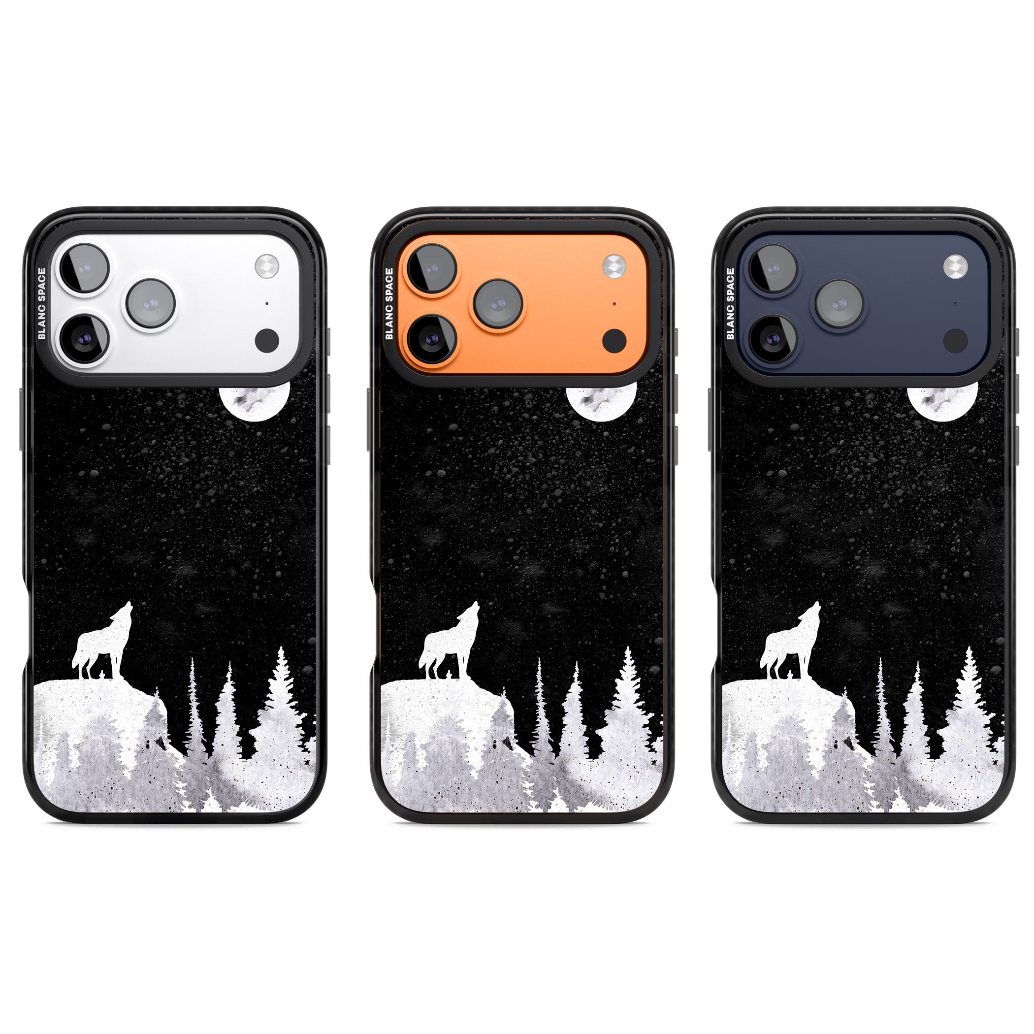 Moon Phases: Wolf & Full Moon iPhone 17 Pro Impact Pro Black Phone Case APT Impact Protection
