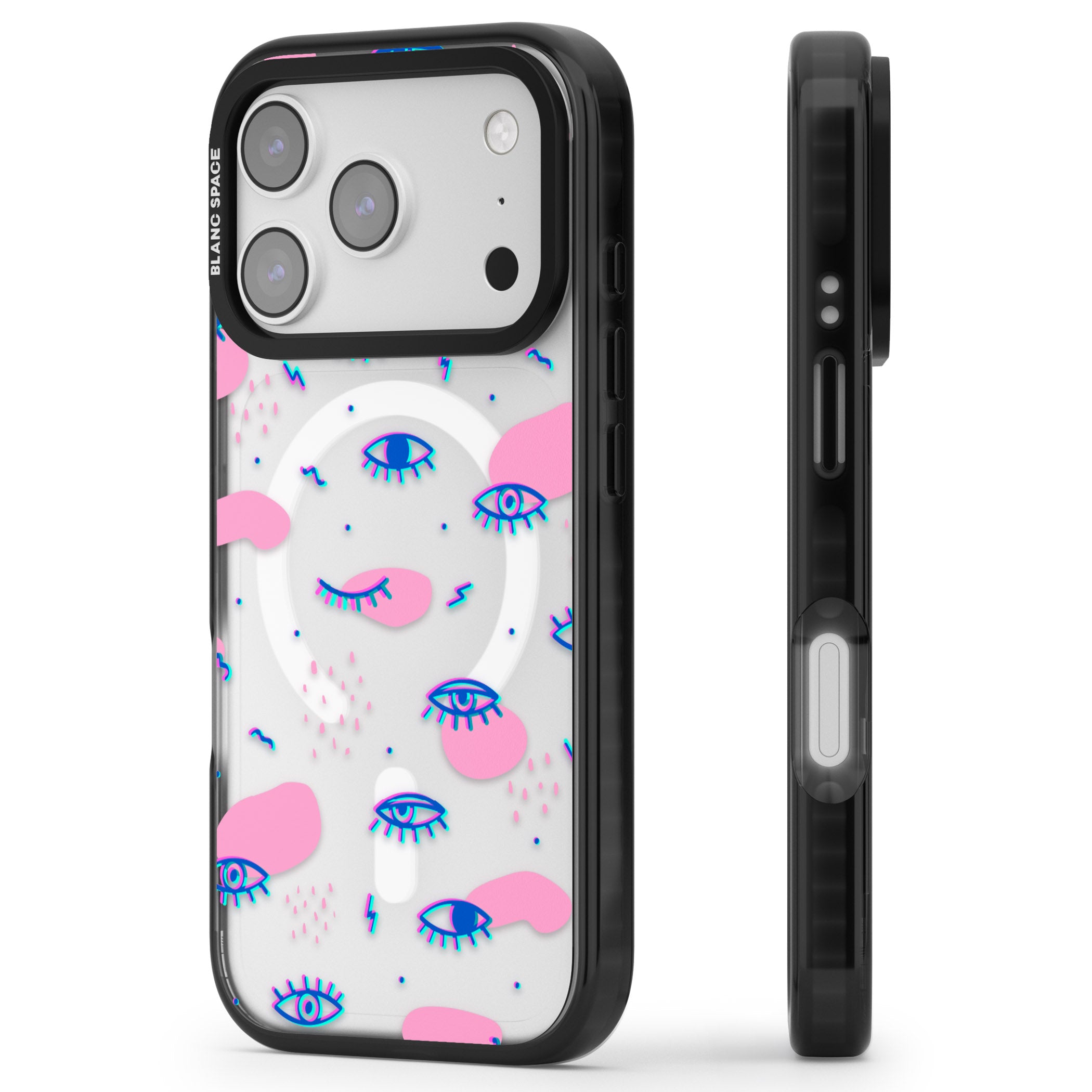 Pink Eye Pattern iPhone 17 Pro Impact Pro Black Phone Case Side Profile