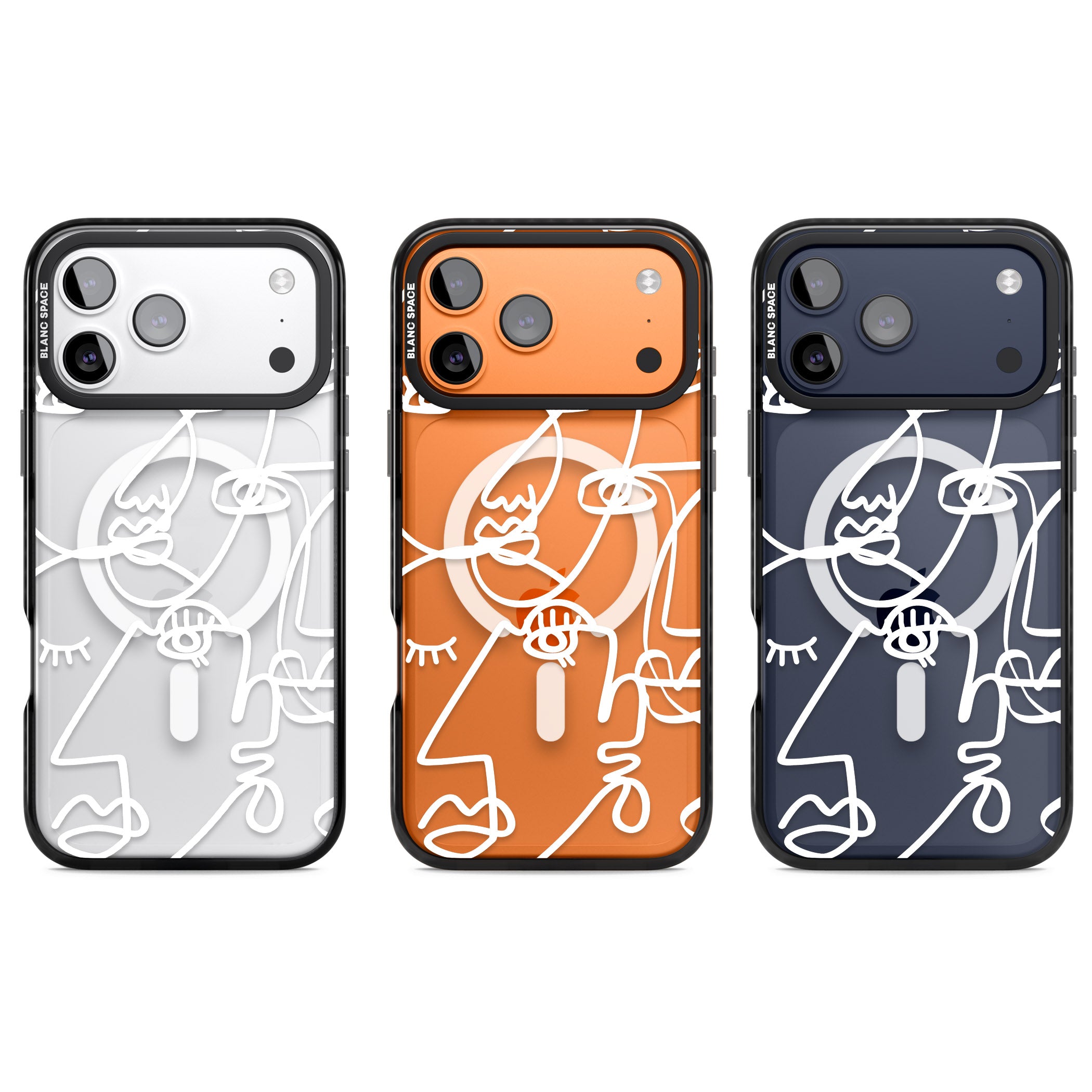 Abstract Line Art White Clear iPhone 17 Pro Impact Pro Black Phone Case APT Impact Protection