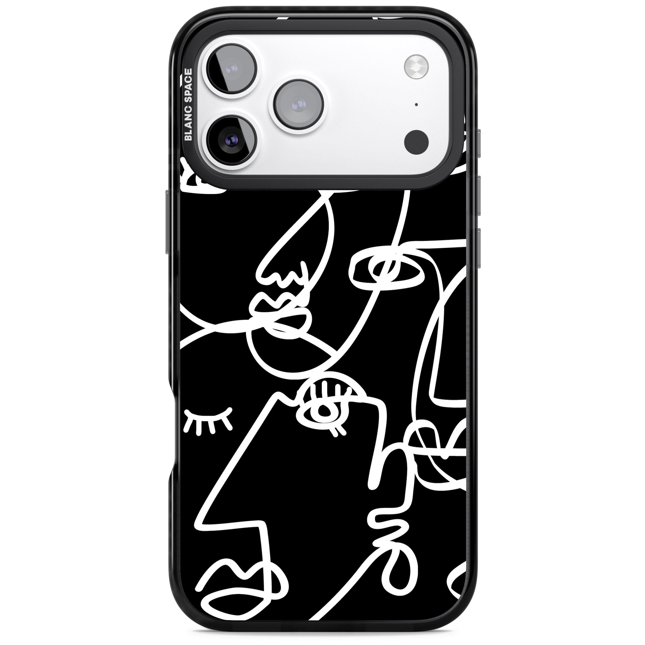 Abstract Line Art White Black iPhone 17 Pro Impact Pro Black Phone Case