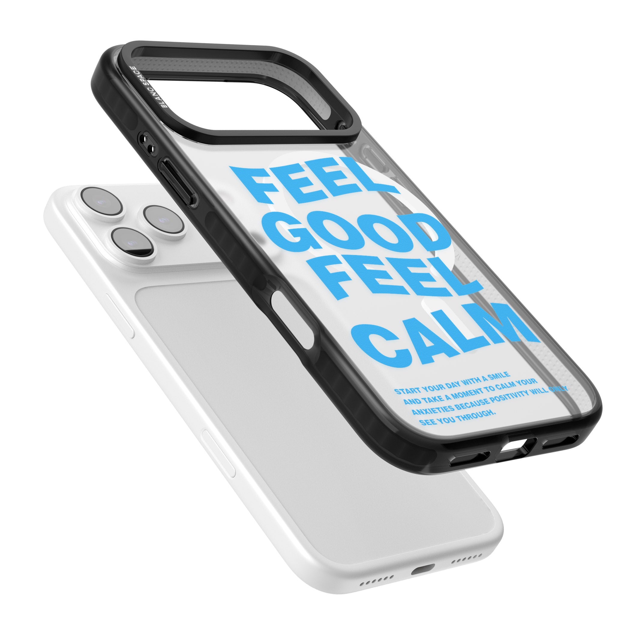 Feel Good Feel Calm (Blue) iPhone 17 Pro Impact Pro Black Phone Case Colours