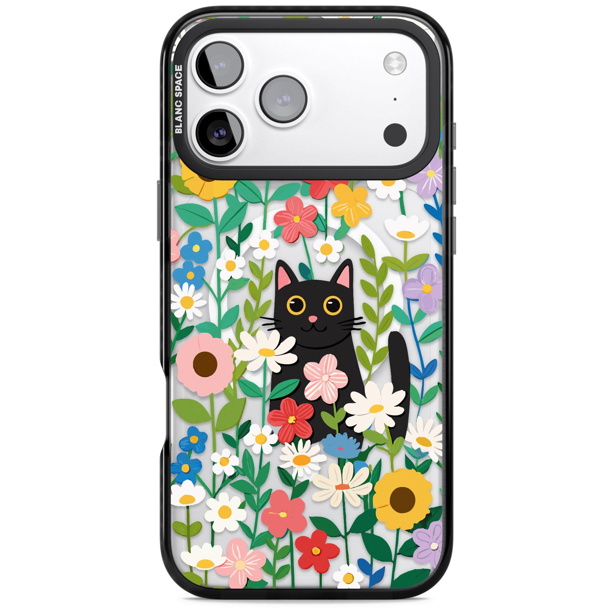 Whiskers & Wildflowers Cat iPhone 17 Pro Impact Pro Black Phone Case