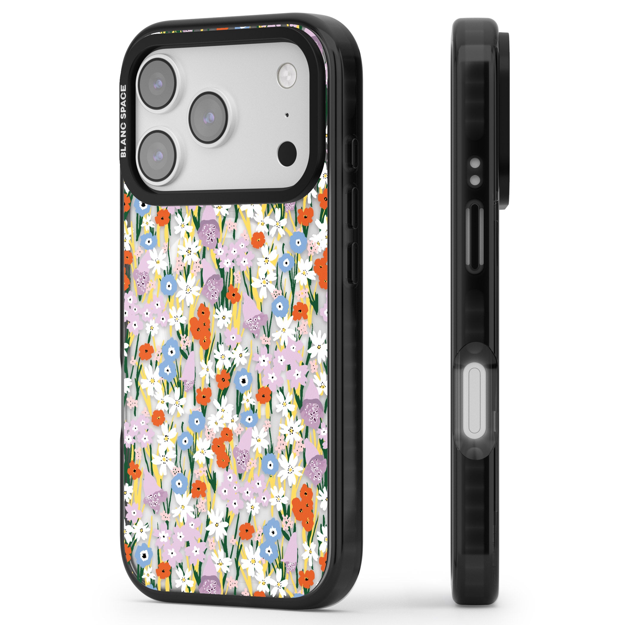 Vibrant Floral Garden iPhone 17 Pro Impact Pro Black Phone Case Side Profile