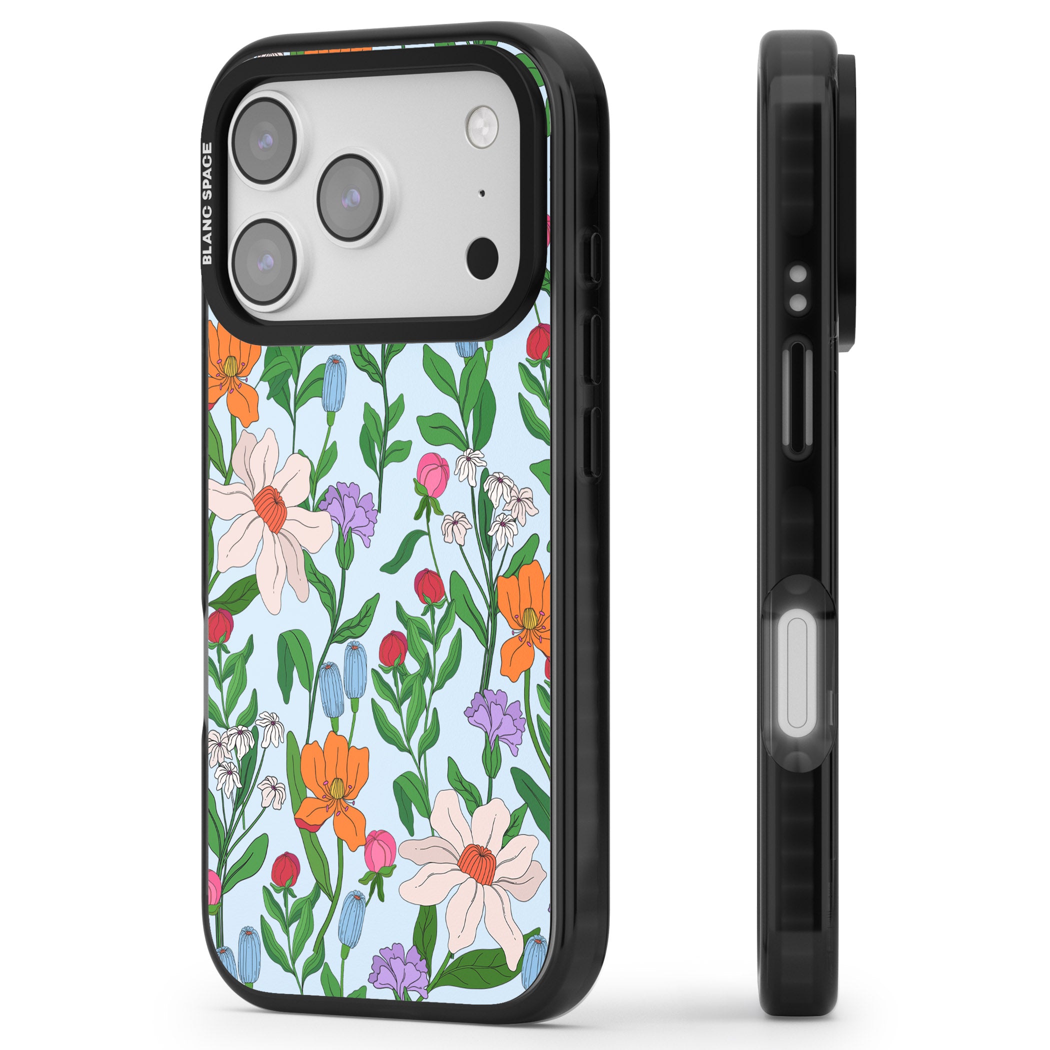 Full Bloom Background iPhone 17 Pro Impact Pro Black Phone Case Side Profile