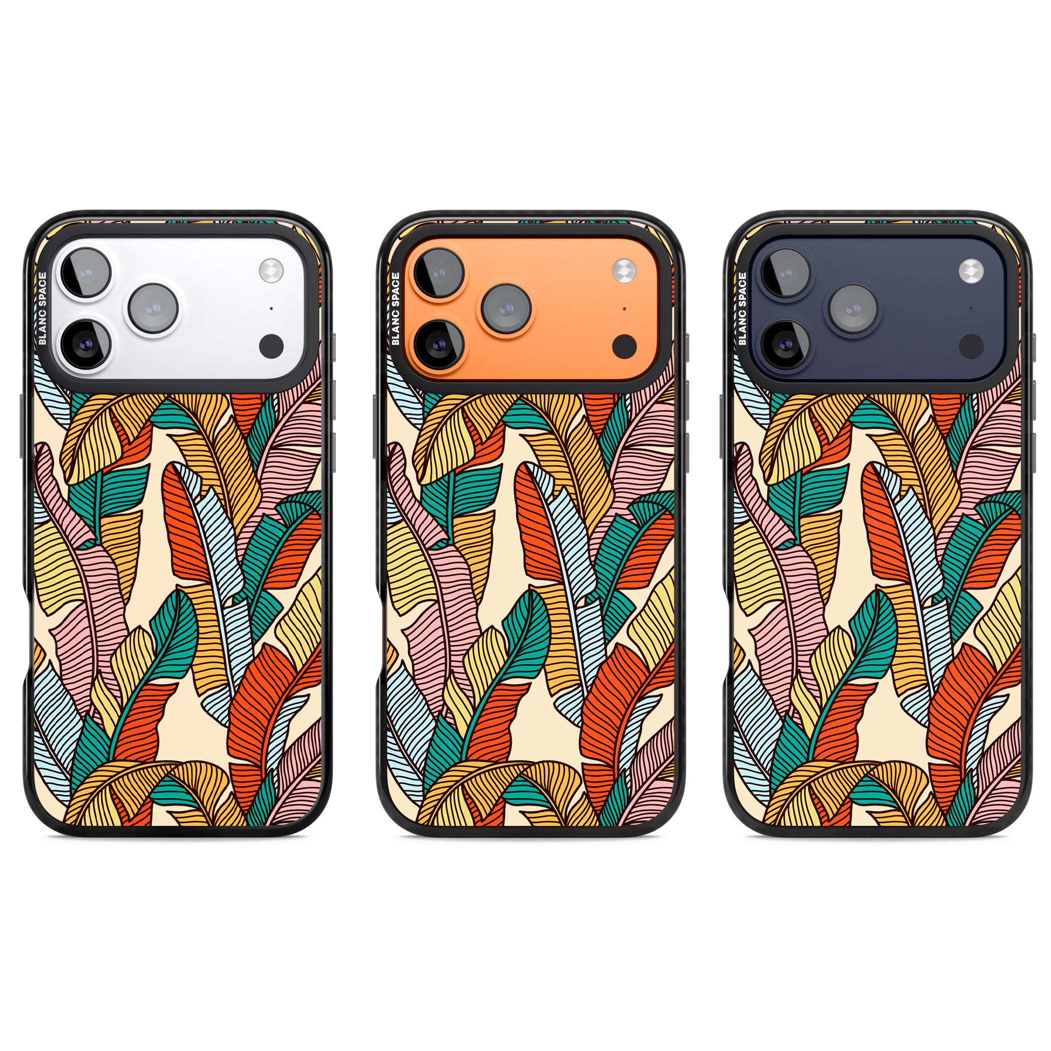 Pastel Palm Leaves iPhone 17 Pro Impact Pro Black Phone Case APT Impact Protection