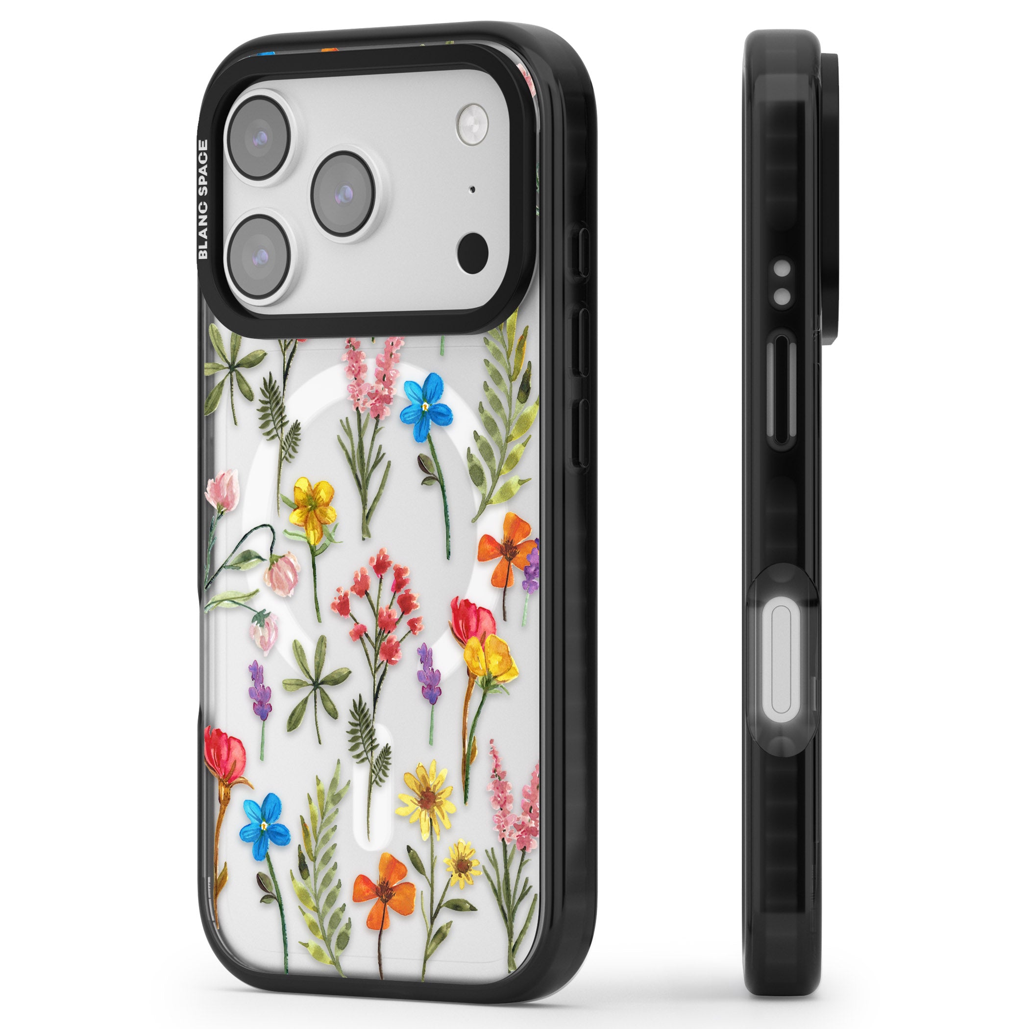 Spring Botanicals iPhone 17 Pro Impact Pro Black Phone Case Side Profile