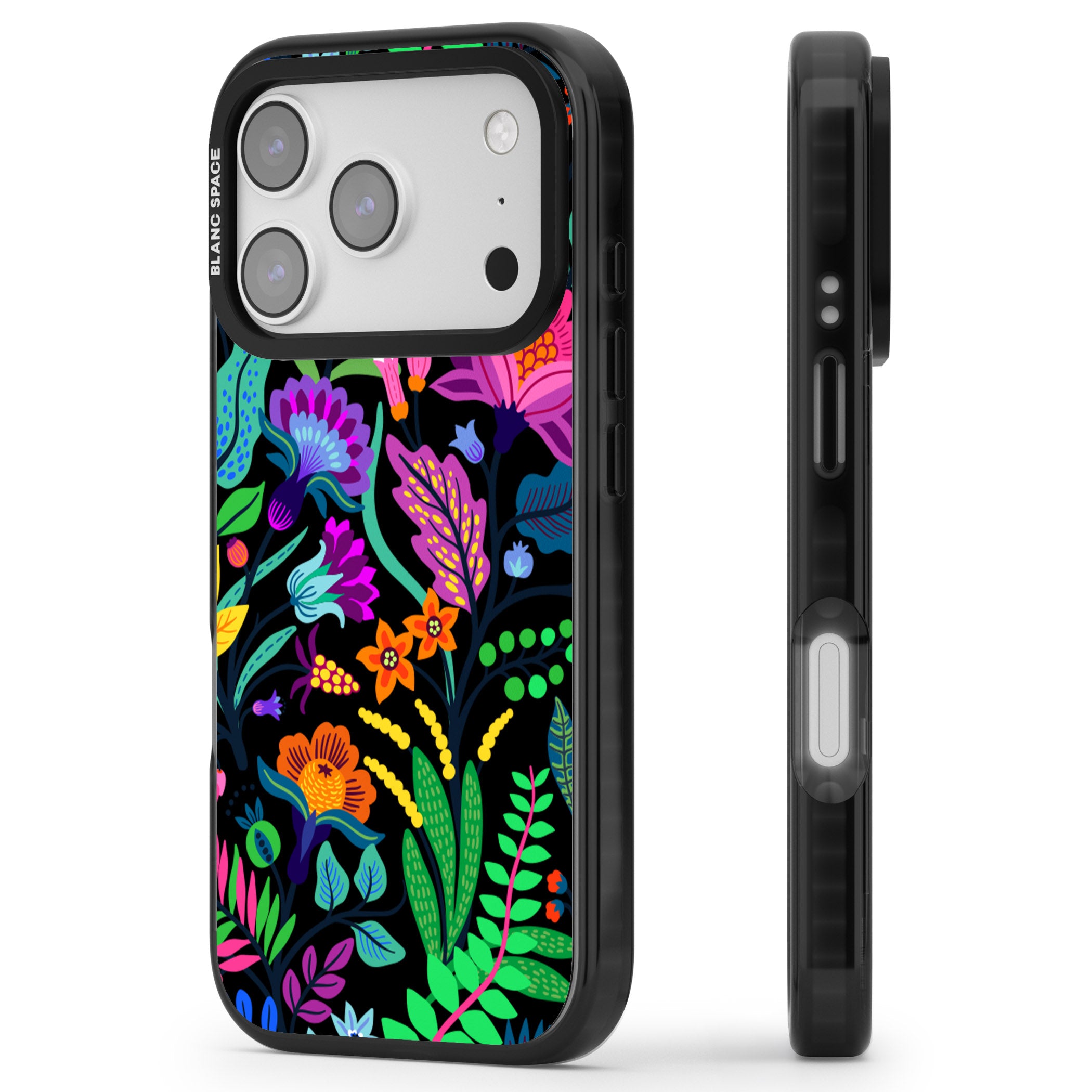 Floral Vibe (Black) iPhone 17 Pro Impact Pro Black Phone Case Side Profile