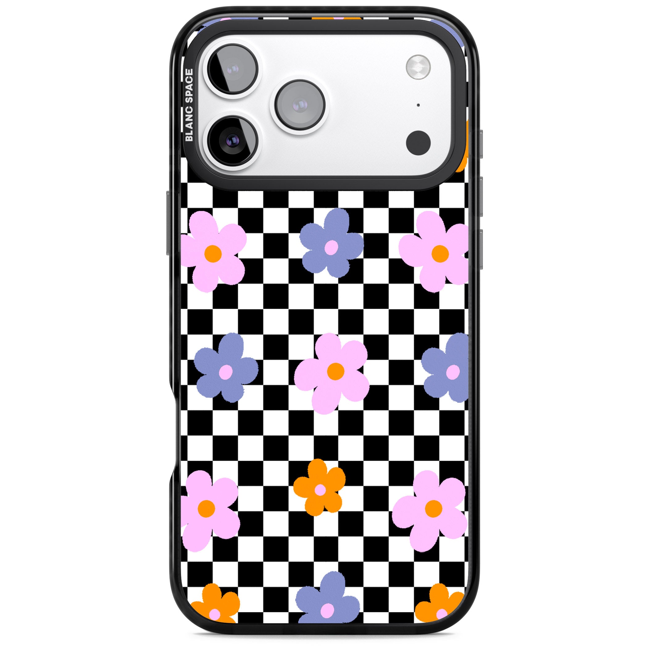 Checkered Blossom iPhone 17 Pro Impact Pro Black Phone Case