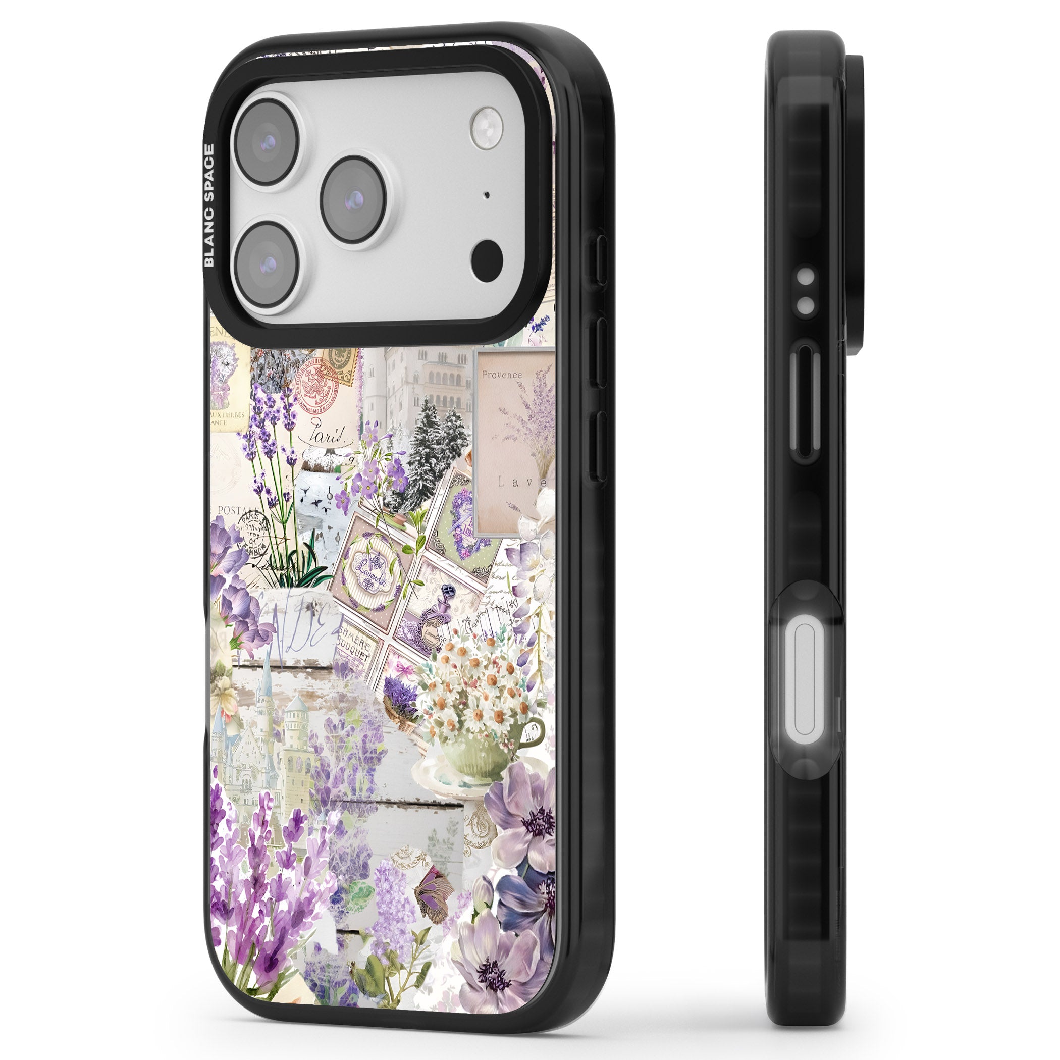 Soft Lavender Collage iPhone 17 Pro Impact Pro Black Phone Case Side Profile