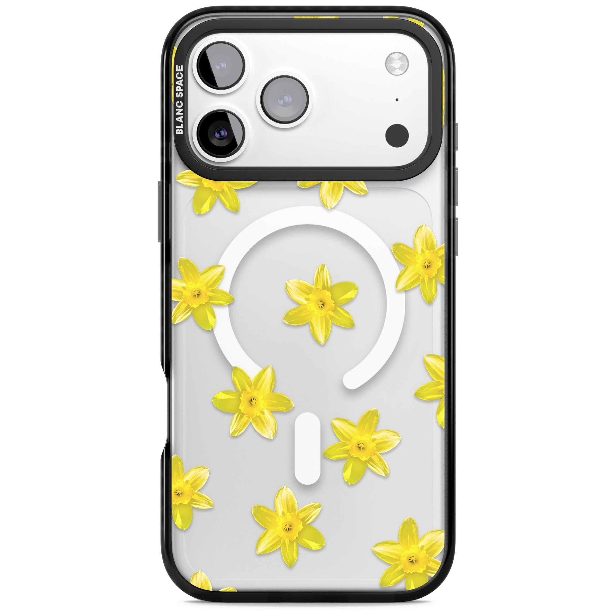 Daffodils Transparent Pattern iPhone 17 Pro Impact Pro Black Phone Case