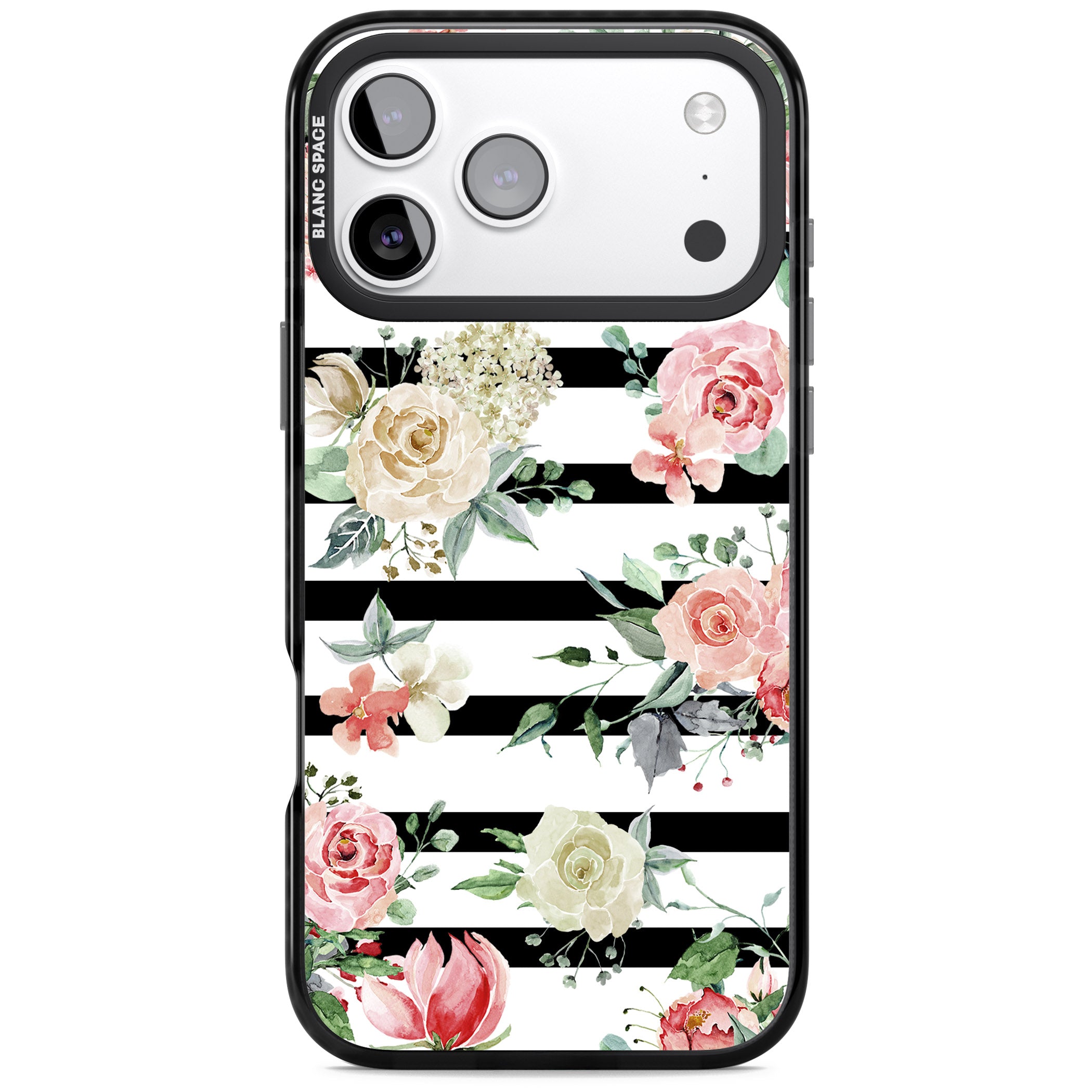Floral Stripes iPhone 17 Pro Impact Pro Black Phone Case