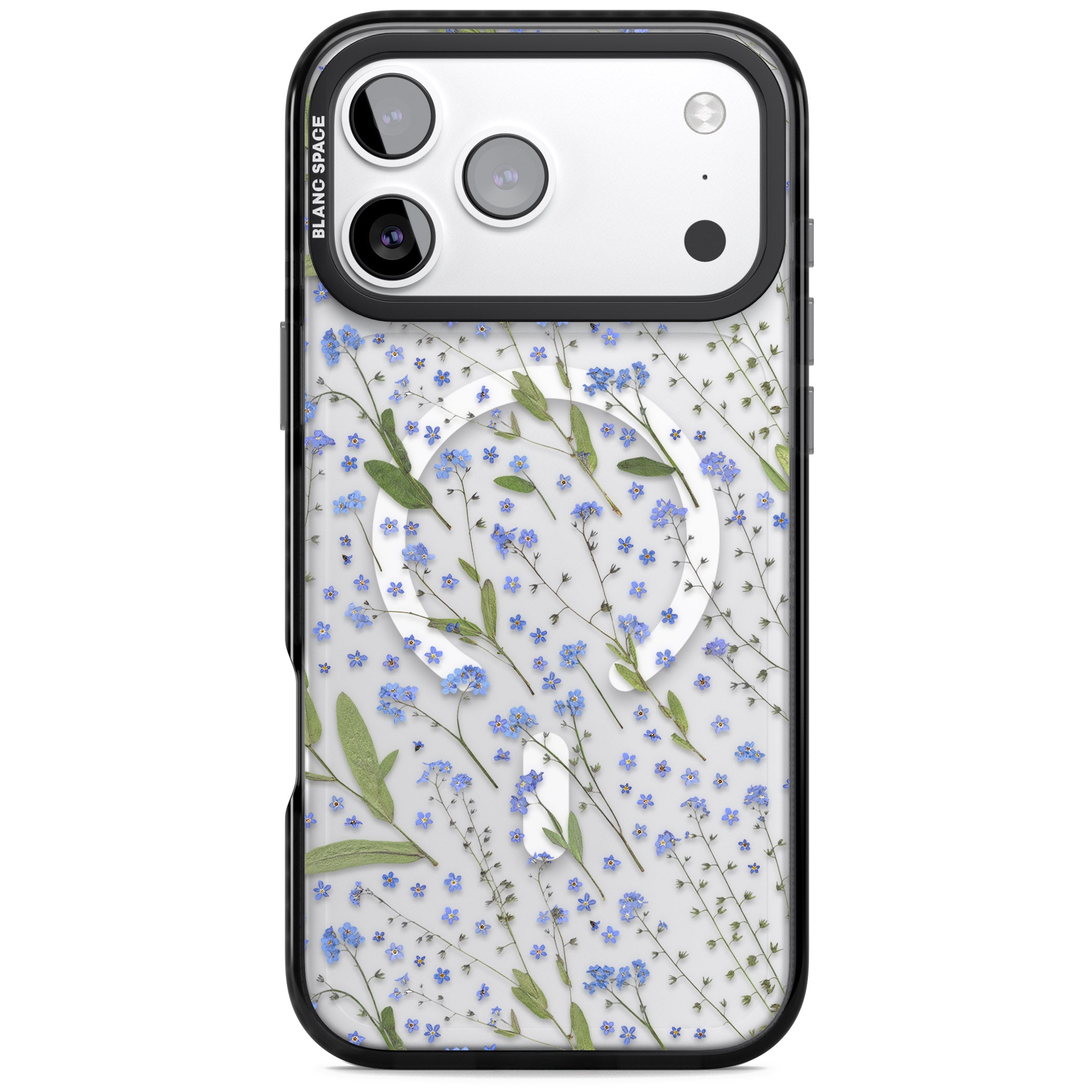 Blue Meadow Floral iPhone 17 Pro Impact Pro Black Phone Case