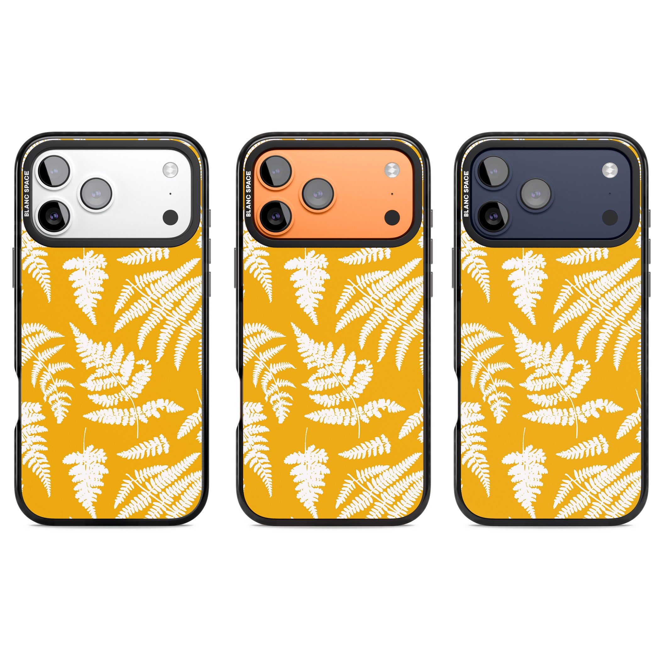 Fern Pattern On Yellow iPhone 17 Pro Impact Pro Black Phone Case APT Impact Protection