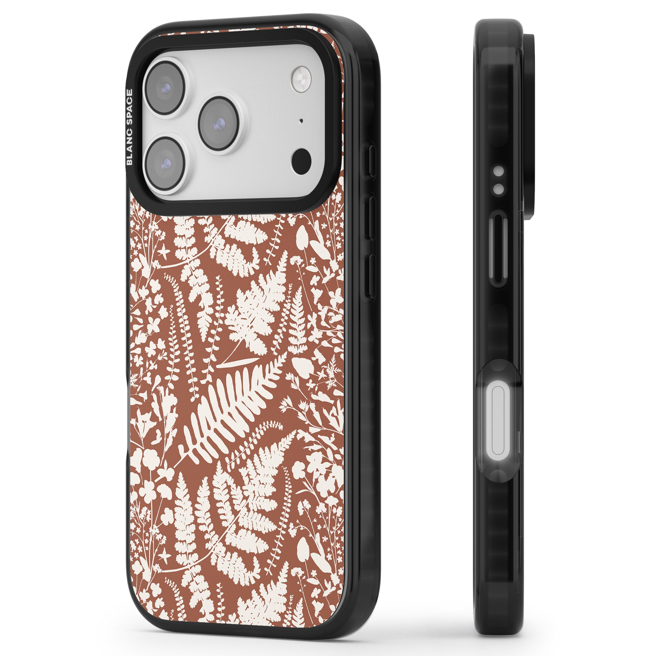 Wildflowers And Ferns On Terracotta iPhone 17 Pro Impact Pro Black Phone Case Side Profile