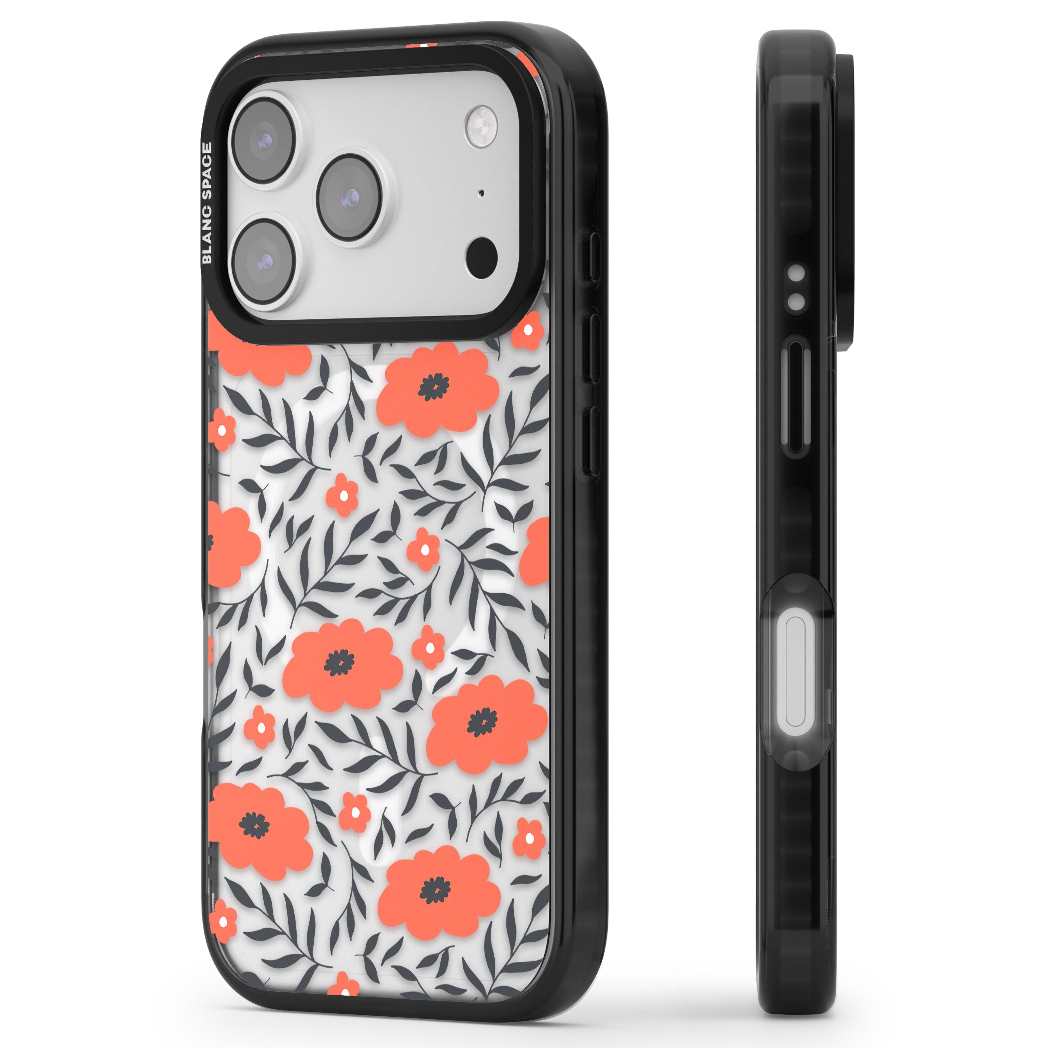 Red Poppy Floral iPhone 17 Pro Impact Pro Black Phone Case Side Profile