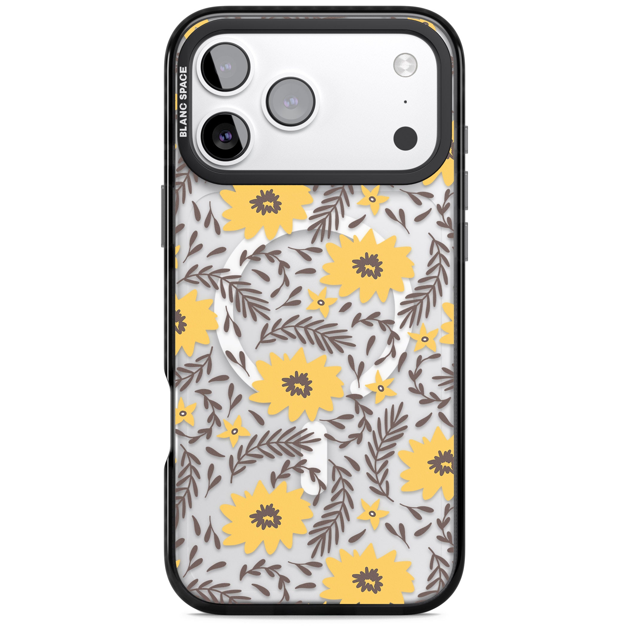 Yellow Blossoms Floral iPhone 17 Pro Impact Pro Black Phone Case