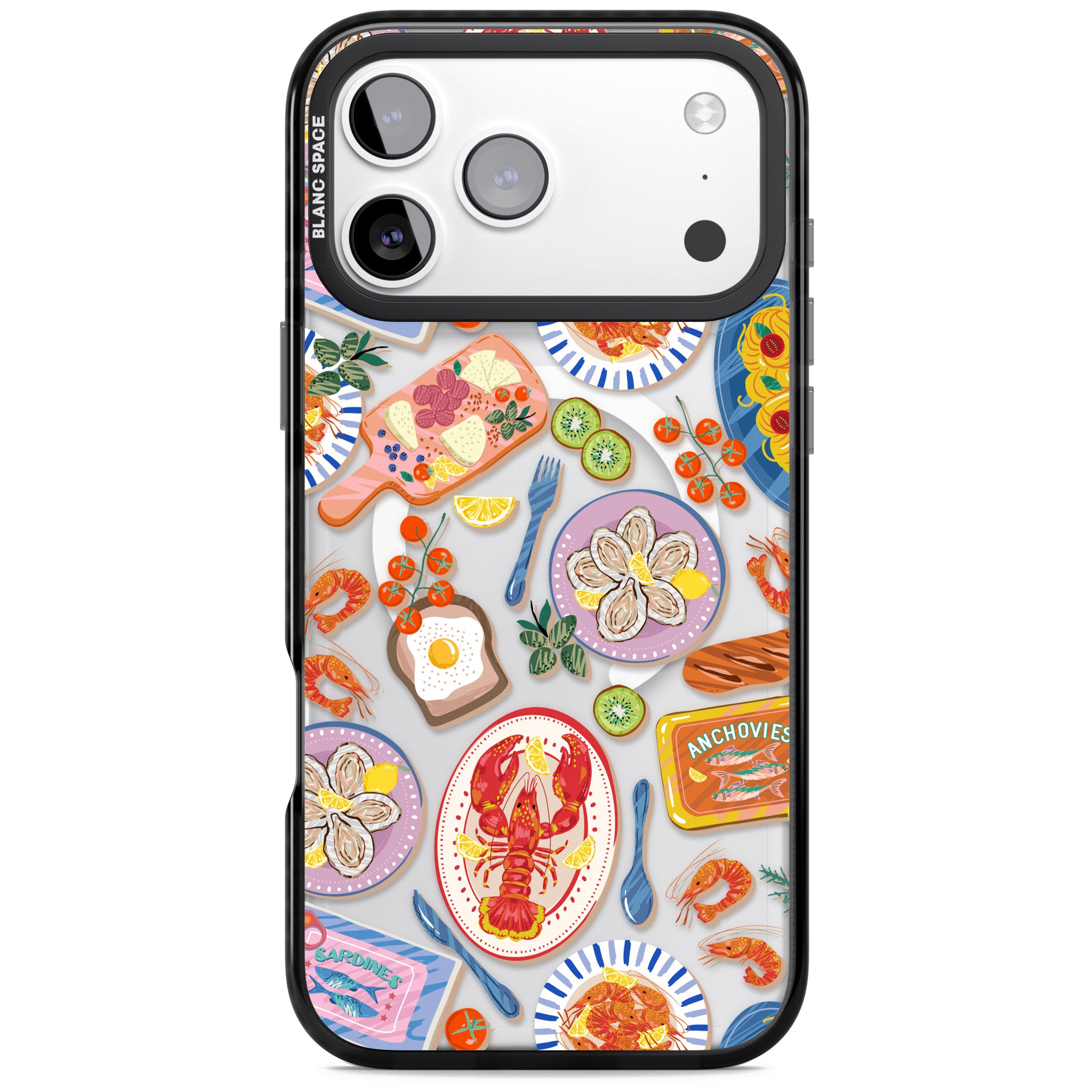 Seafood Pattern iPhone 17 Pro Impact Pro Black Phone Case