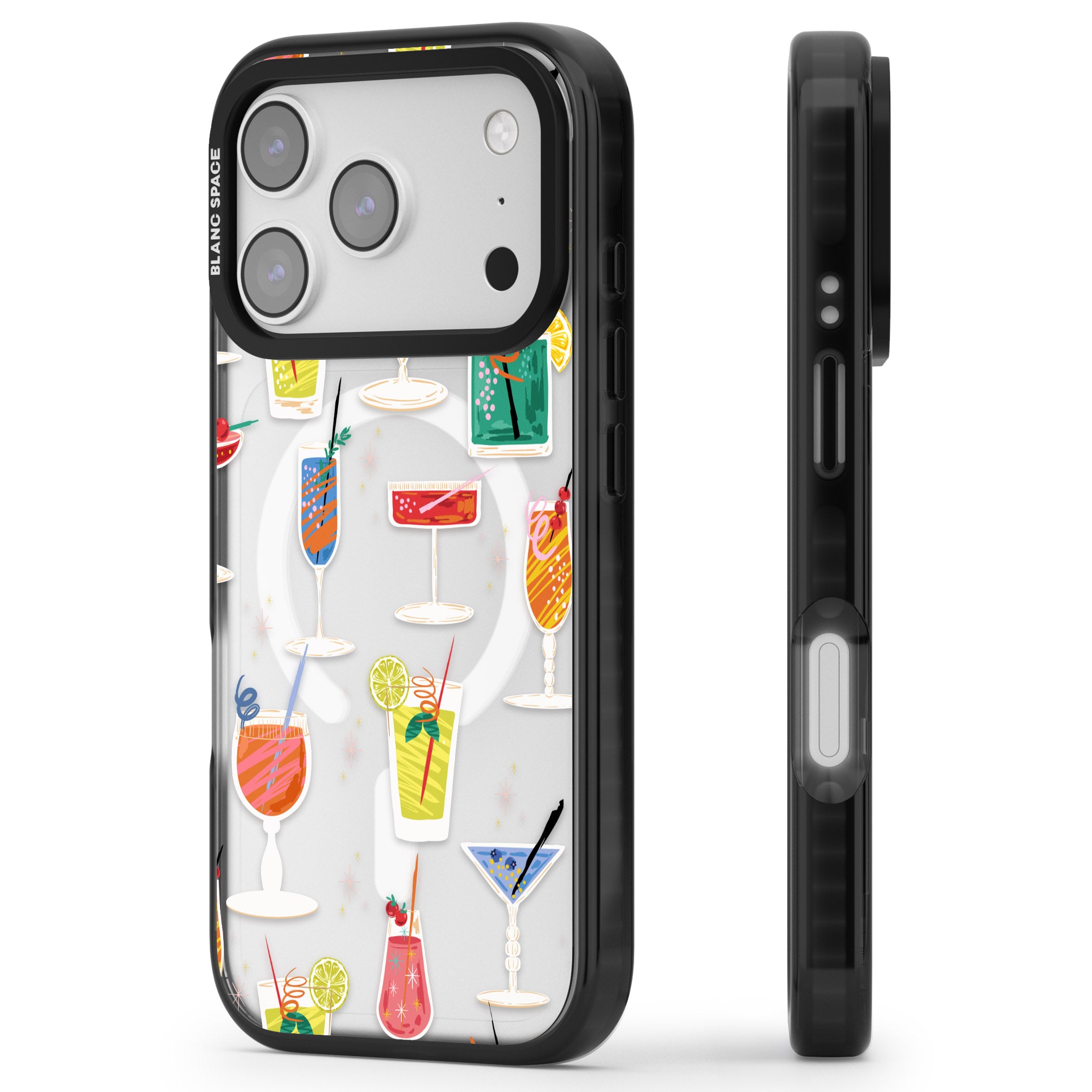 Retro Cocktails iPhone 17 Pro Impact Pro Black Phone Case Side Profile