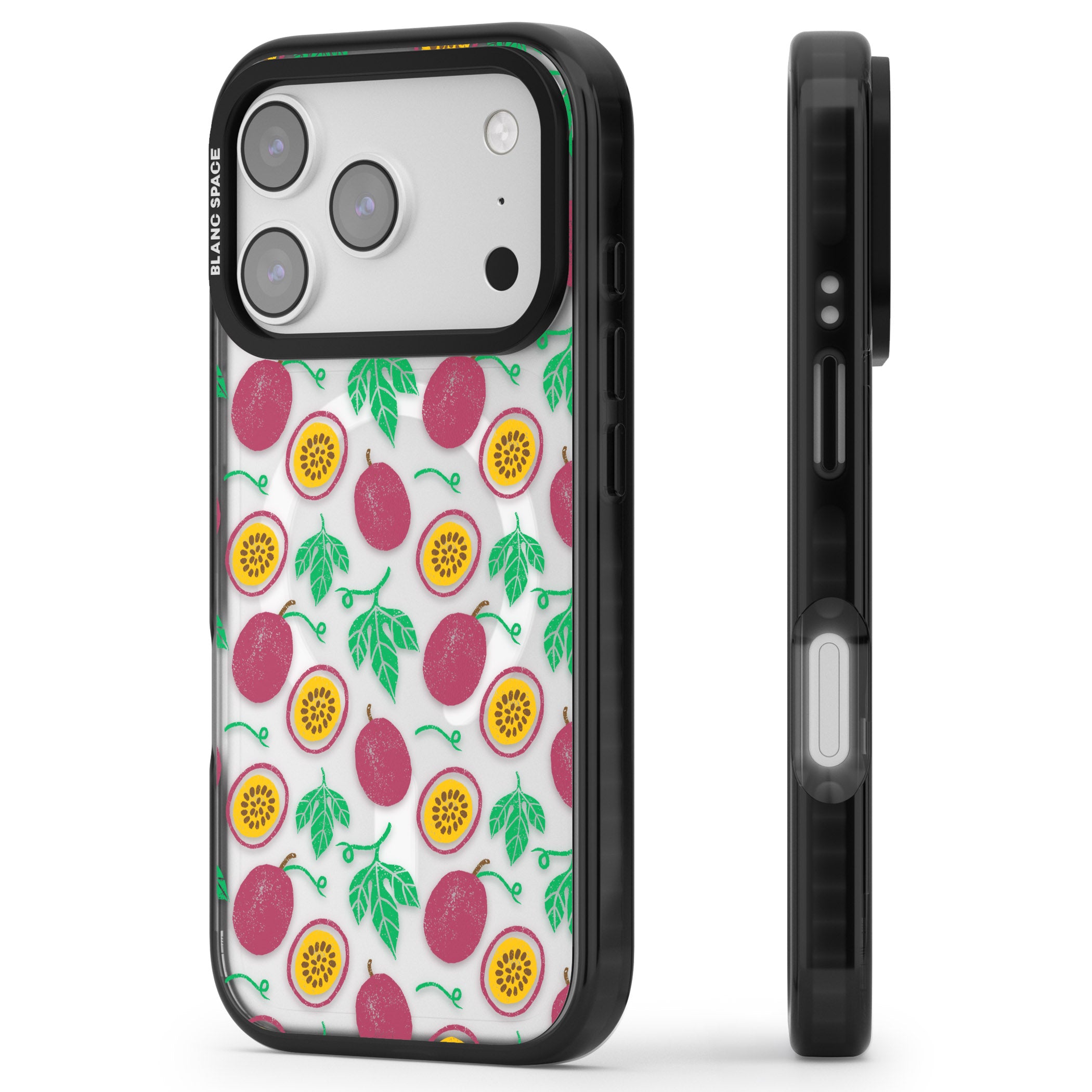 Passion Fruit Paradise iPhone 17 Pro Impact Pro Black Phone Case Side Profile