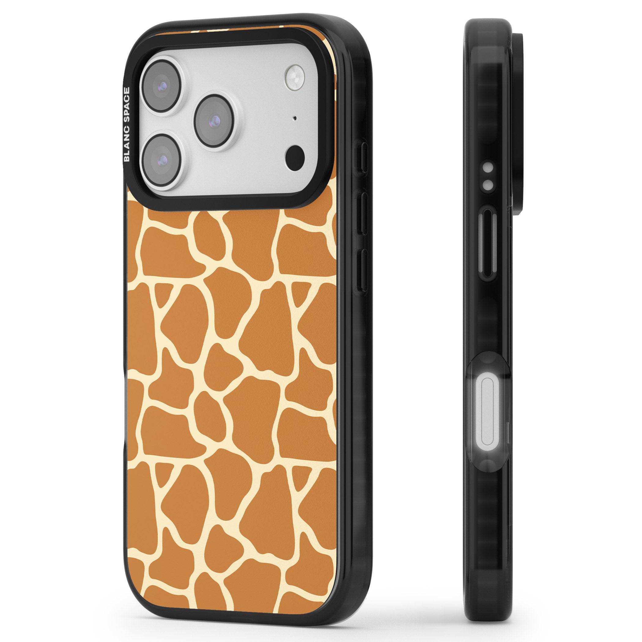 Giraffe Pattern iPhone 17 Pro Impact Pro Black Phone Case Side Profile