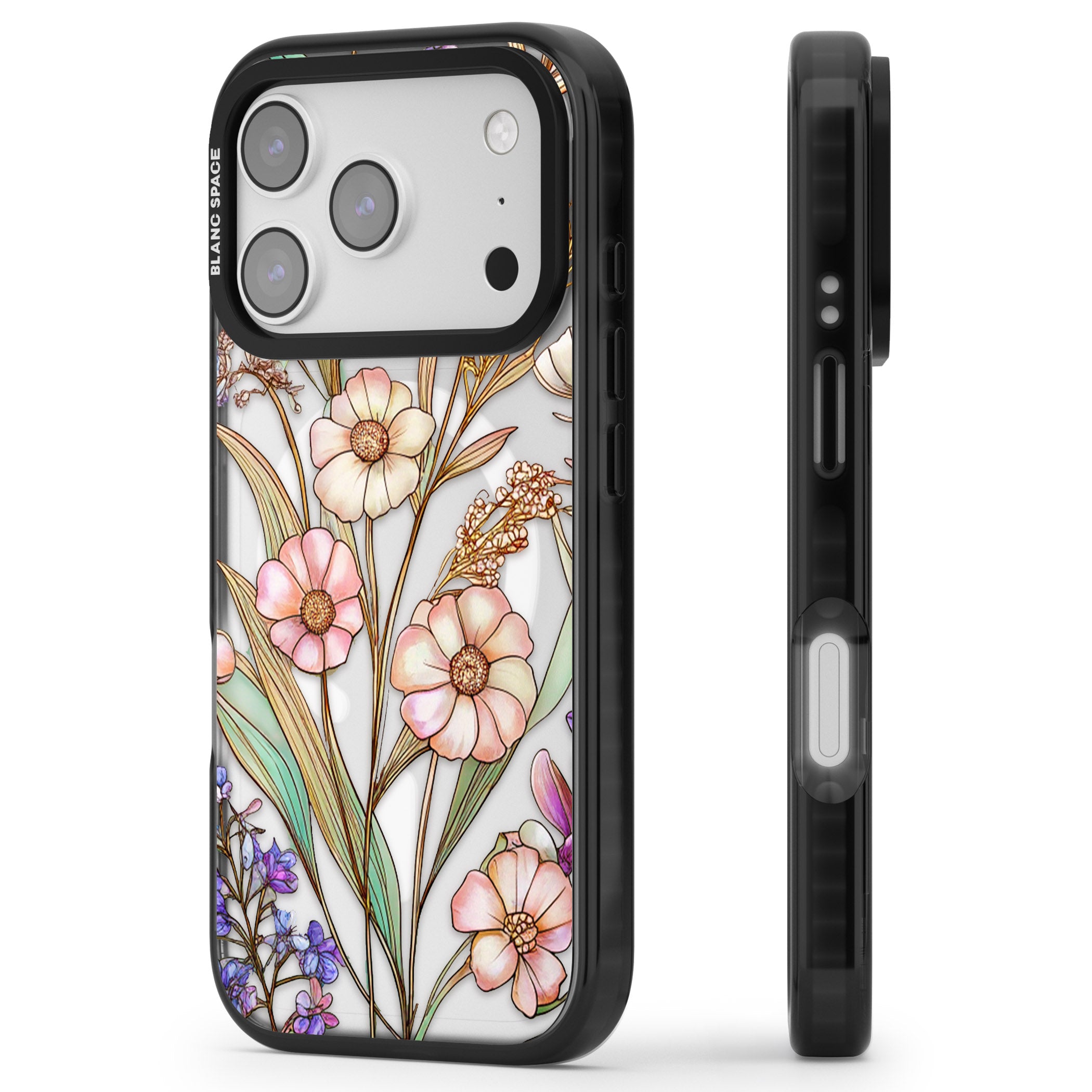 Glass Spring Flowers iPhone 17 Pro Impact Pro Black Phone Case Side Profile