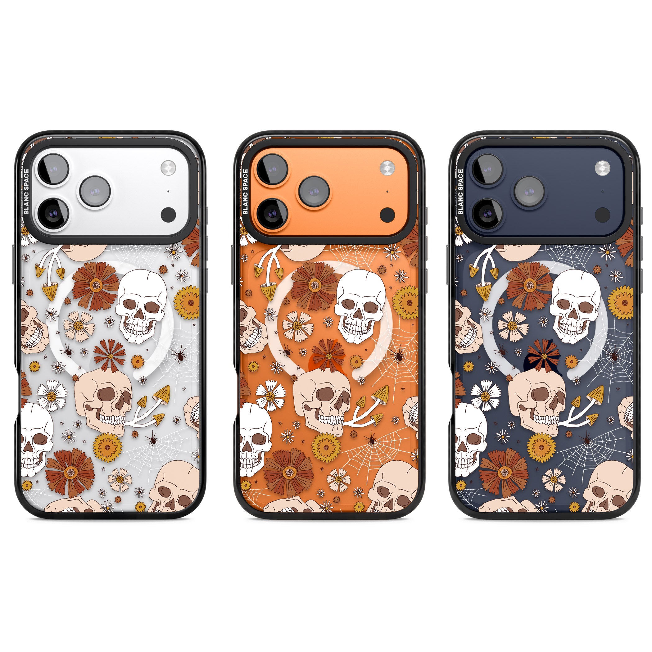 Halloween Skulls And Flowers iPhone 17 Pro Impact Pro Black Phone Case APT Impact Protection