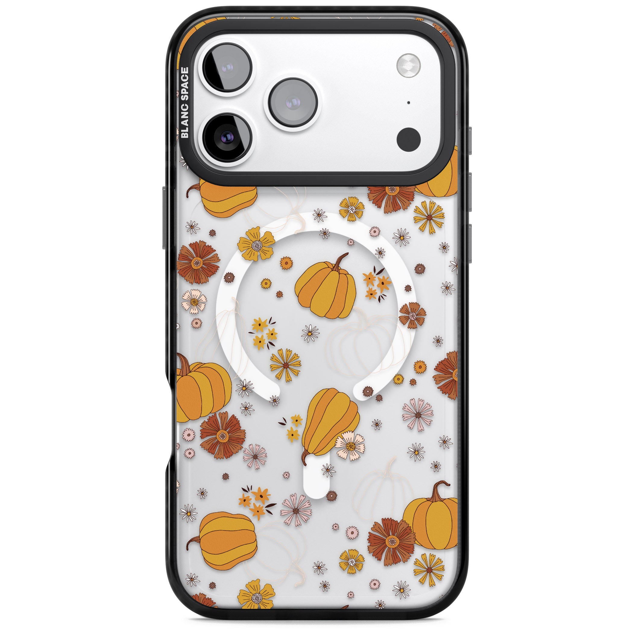 Halloween Pumpkins And Flowers iPhone 17 Pro Impact Pro Black Phone Case