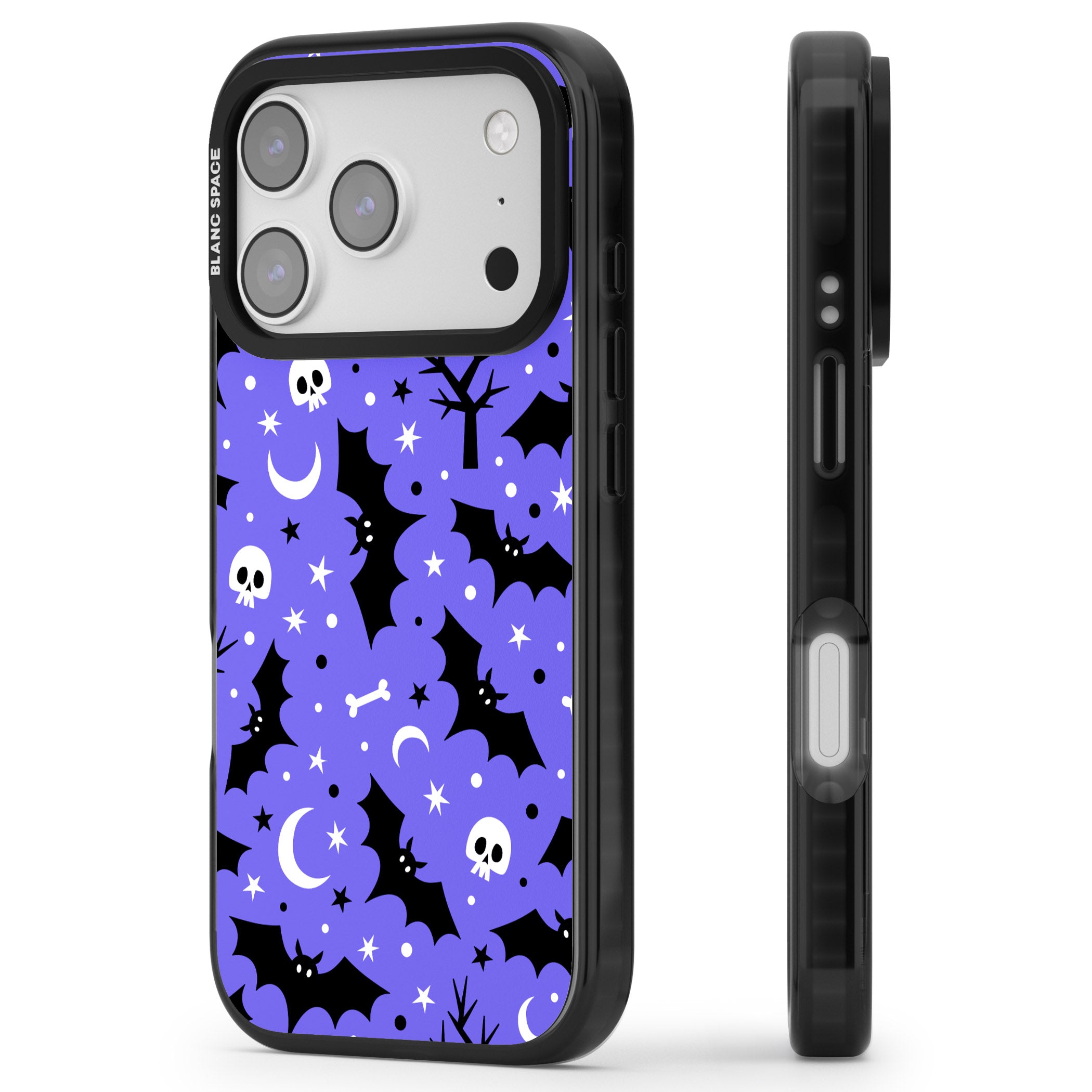 Bats N' Bones Pattern iPhone 17 Pro Impact Pro Black Phone Case Side Profile