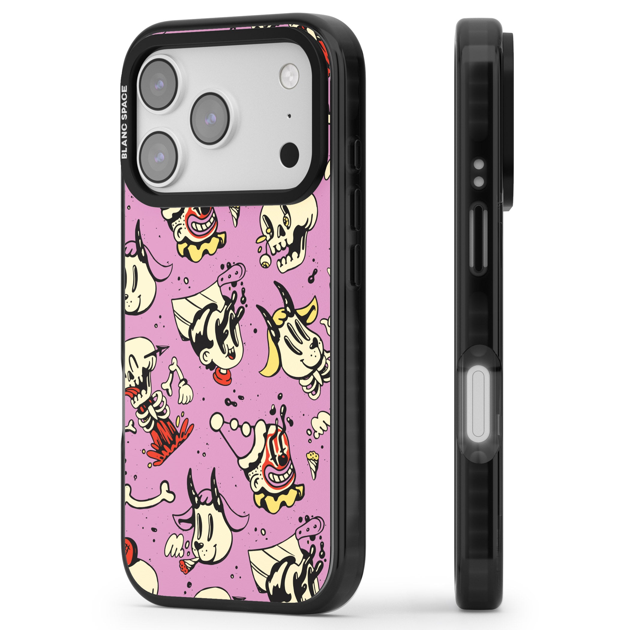 Purple Retro Halloween Pattern iPhone 17 Pro Impact Pro Black Phone Case Side Profile