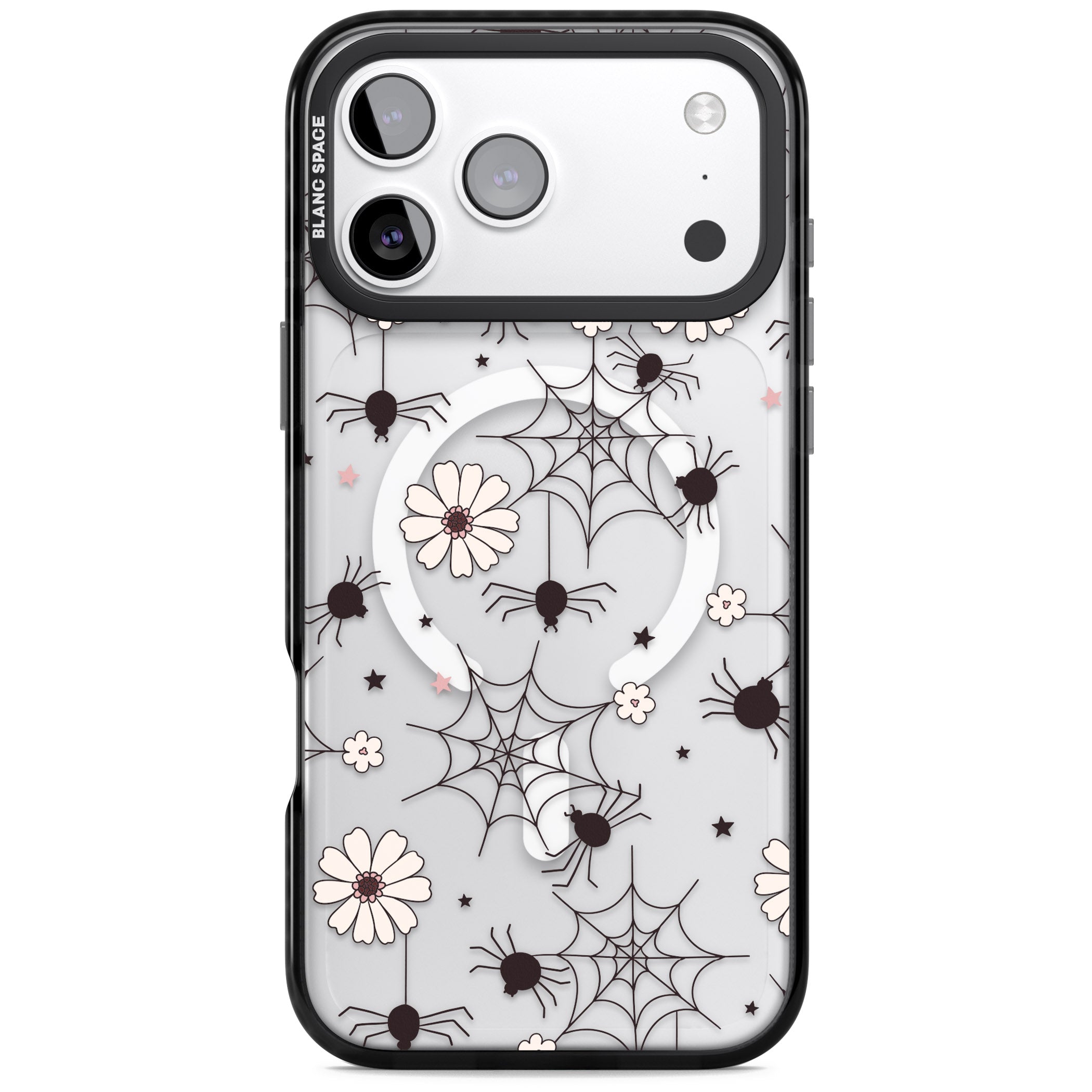 Spiders And Flowers Pattern iPhone 17 Pro Impact Pro Black Phone Case