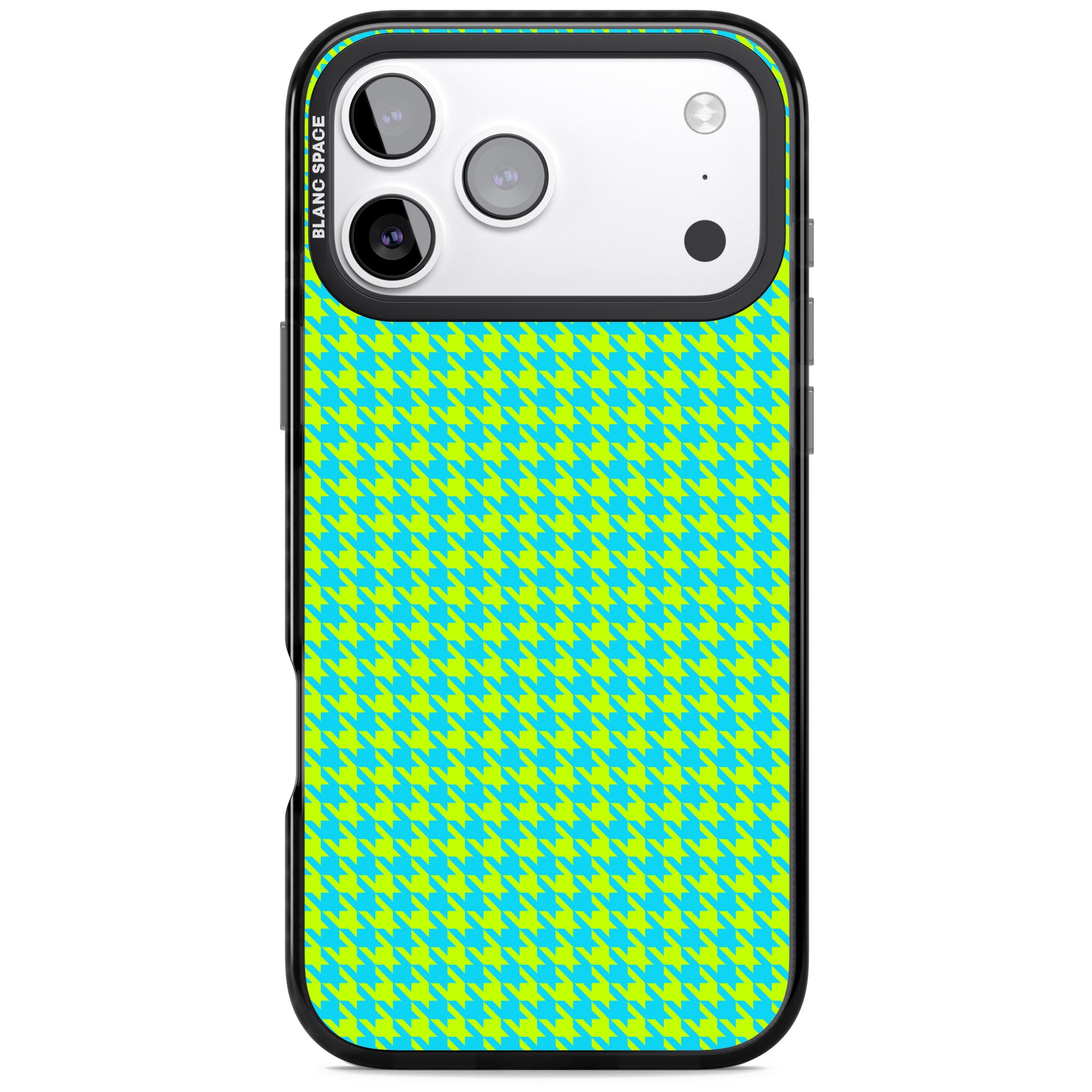 Neon Lime & Turquoise Houndstooth iPhone 17 Pro Impact Pro Black Phone Case
