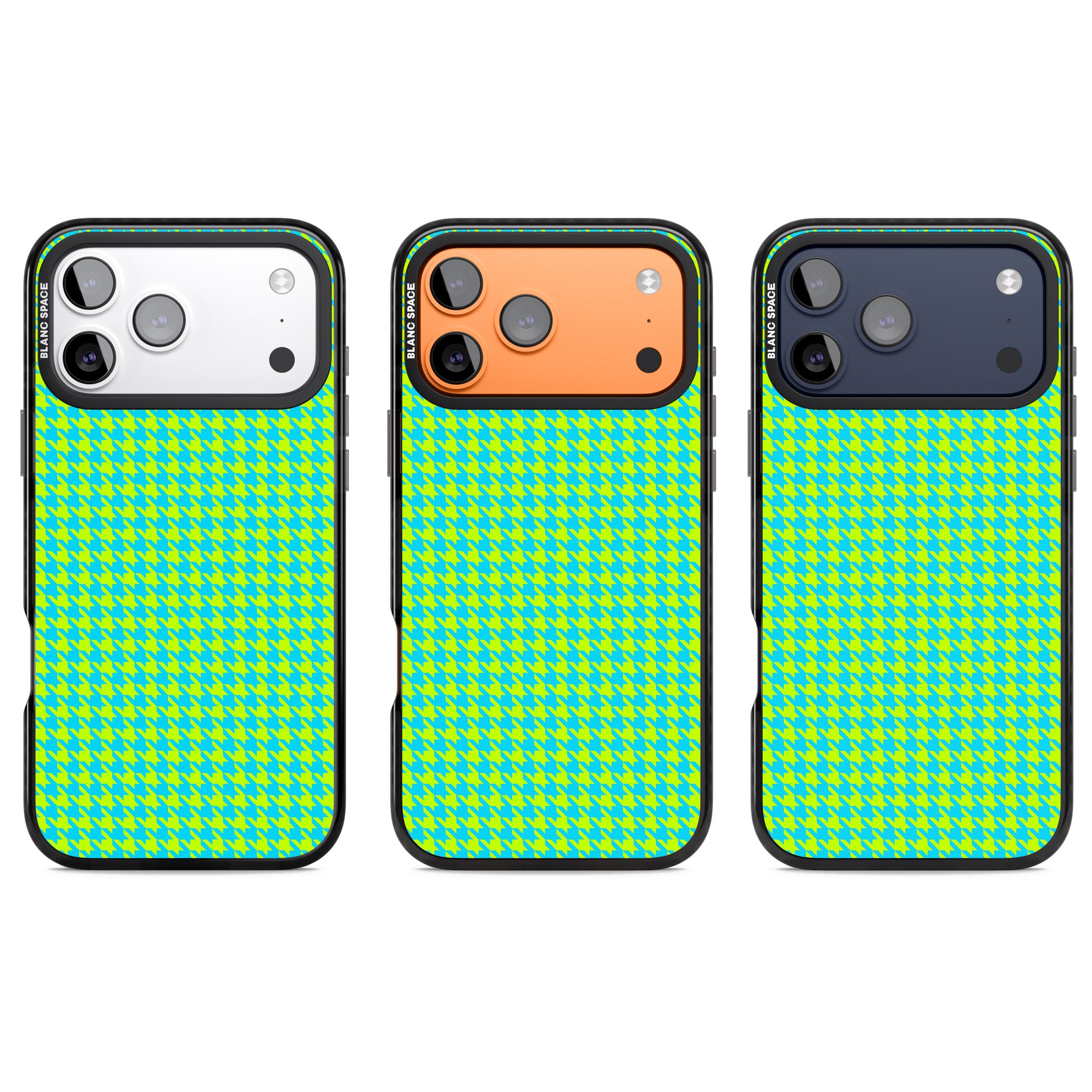 Neon Lime & Turquoise Houndstooth iPhone 17 Pro Impact Pro Black Phone Case APT Impact Protection