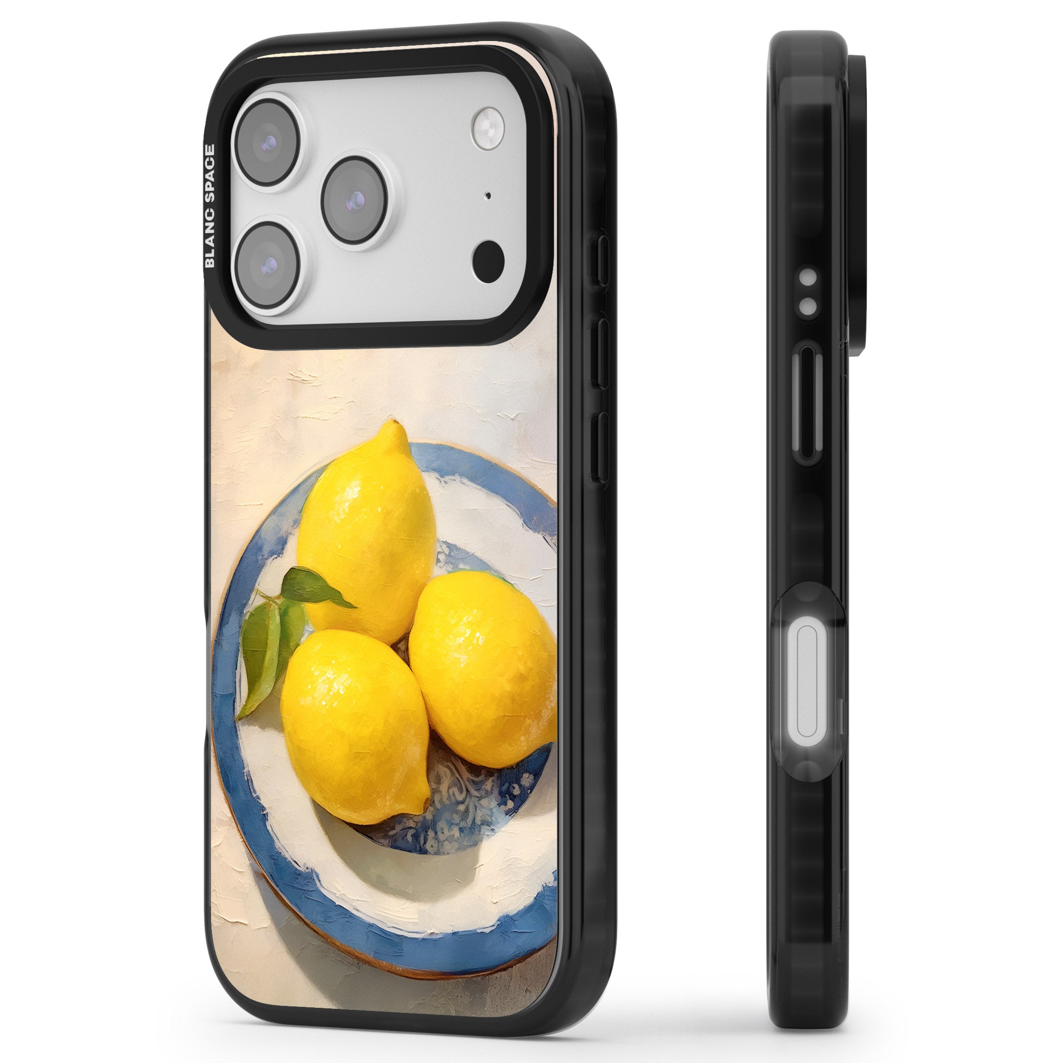 Lemons on Porcelain iPhone 17 Pro Impact Pro Black Phone Case Side Profile