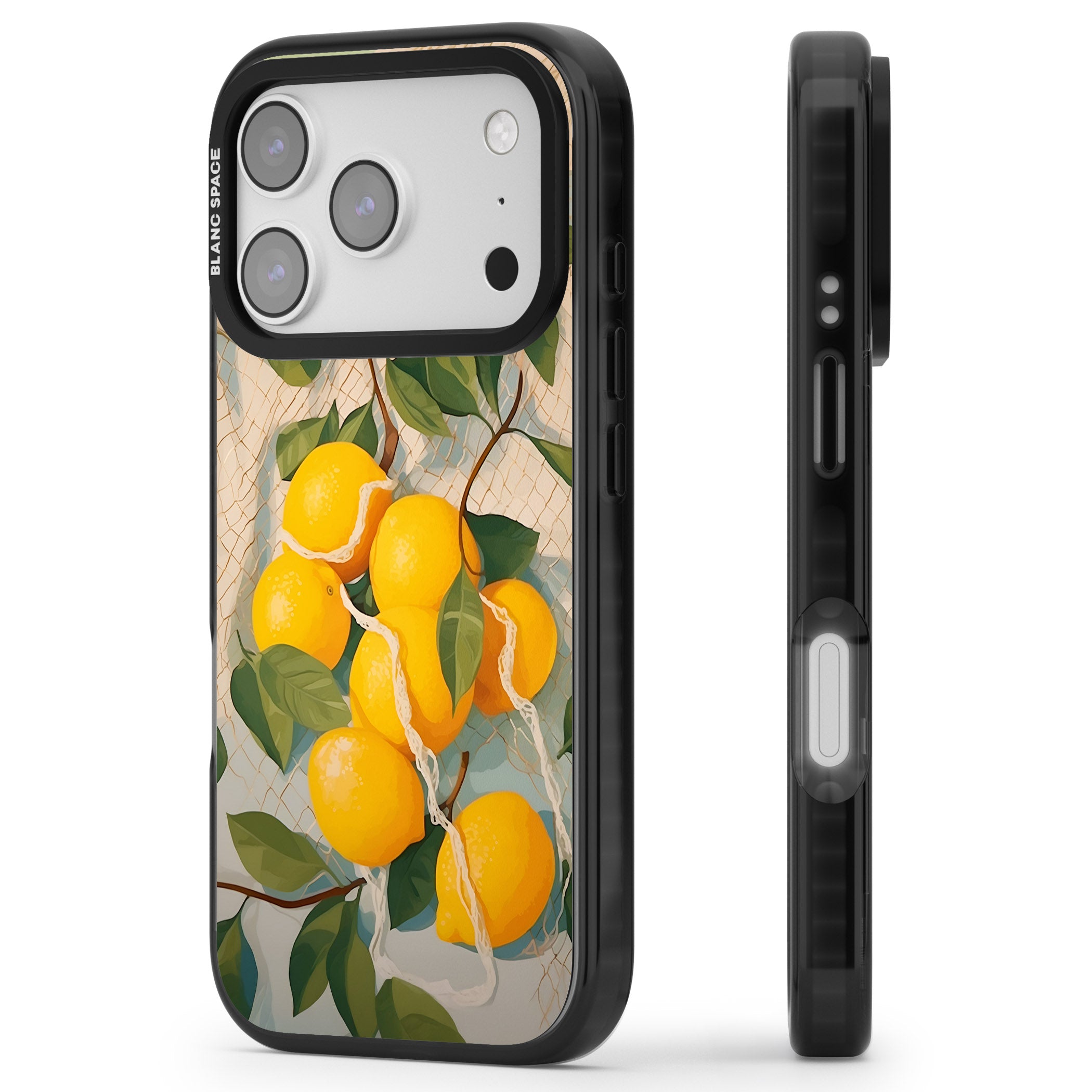 Lemon Vines iPhone 17 Pro Impact Pro Black Phone Case Side Profile