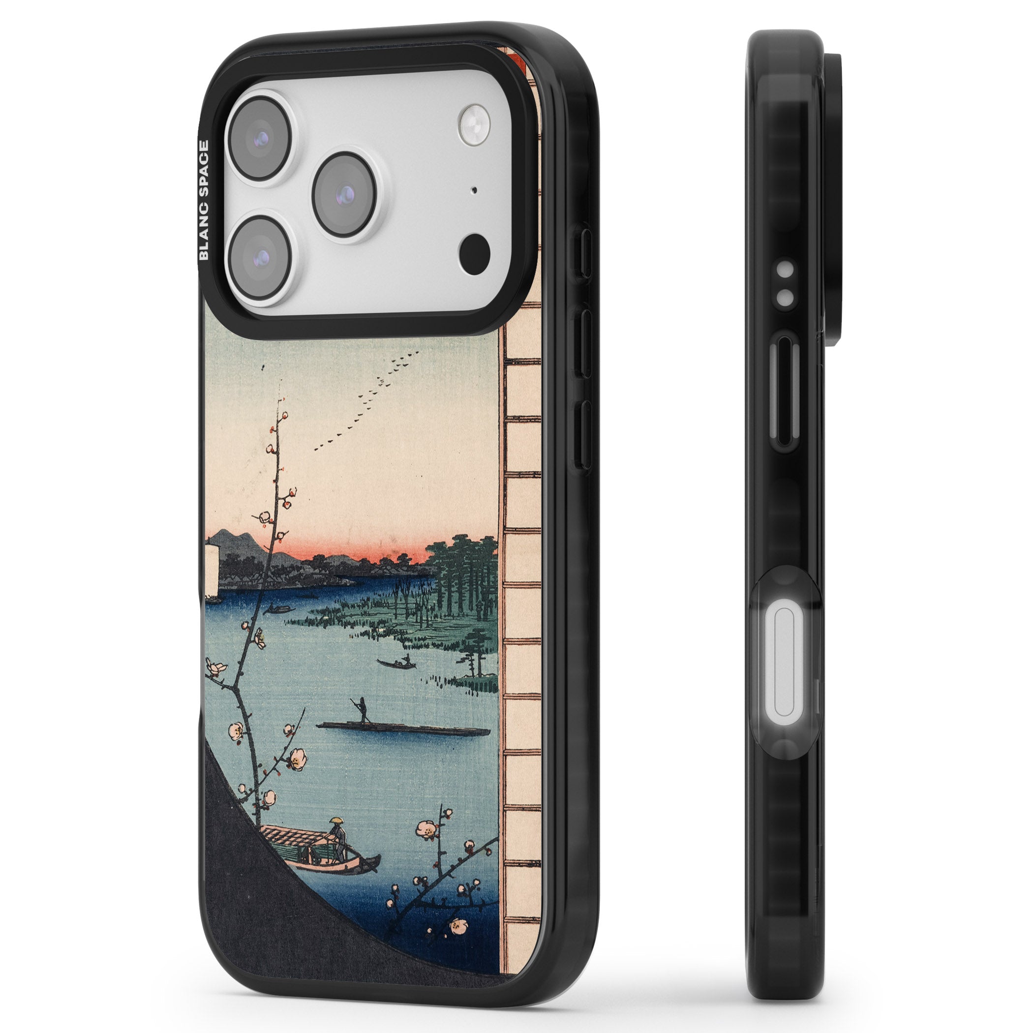 Vintage Japanese Illustrations Lake At Sunset iPhone 17 Pro Impact Pro Black Phone Case Side Profile