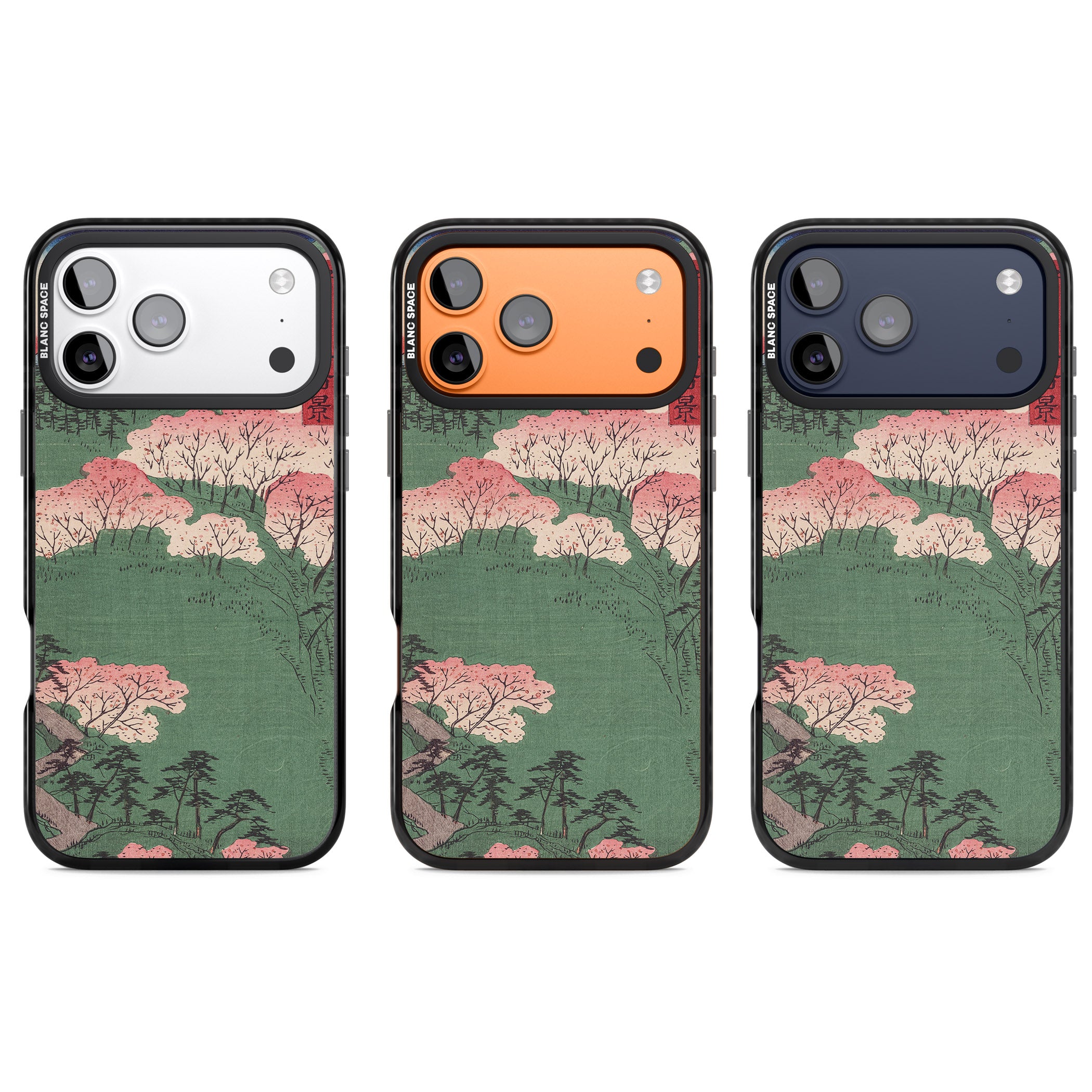 Japanese Illustration Cherry Blossom Forest iPhone 17 Pro Impact Pro Black Phone Case APT Impact Protection