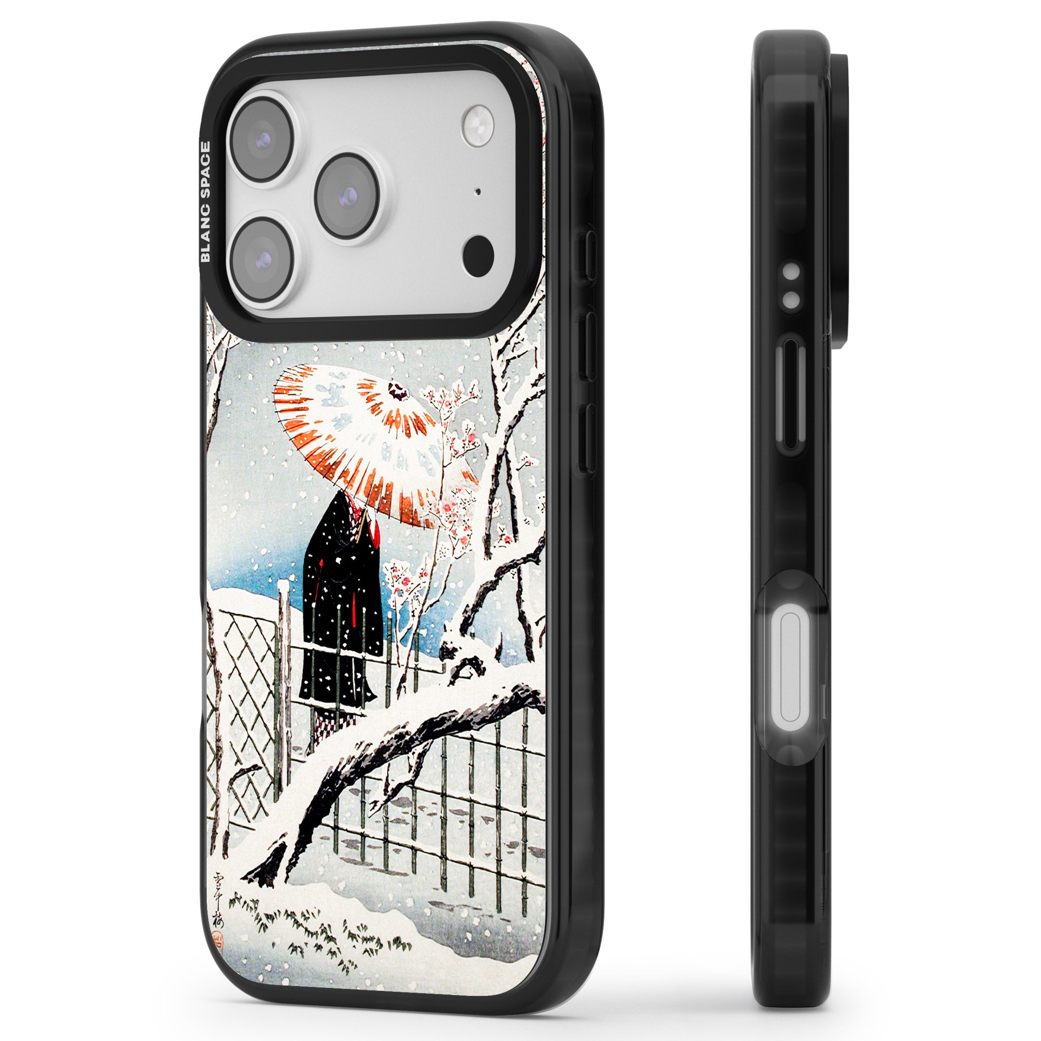 Plum Tree In Snow By Hiroaki Takahashi iPhone 17 Pro Impact Pro Black Phone Case Side Profile