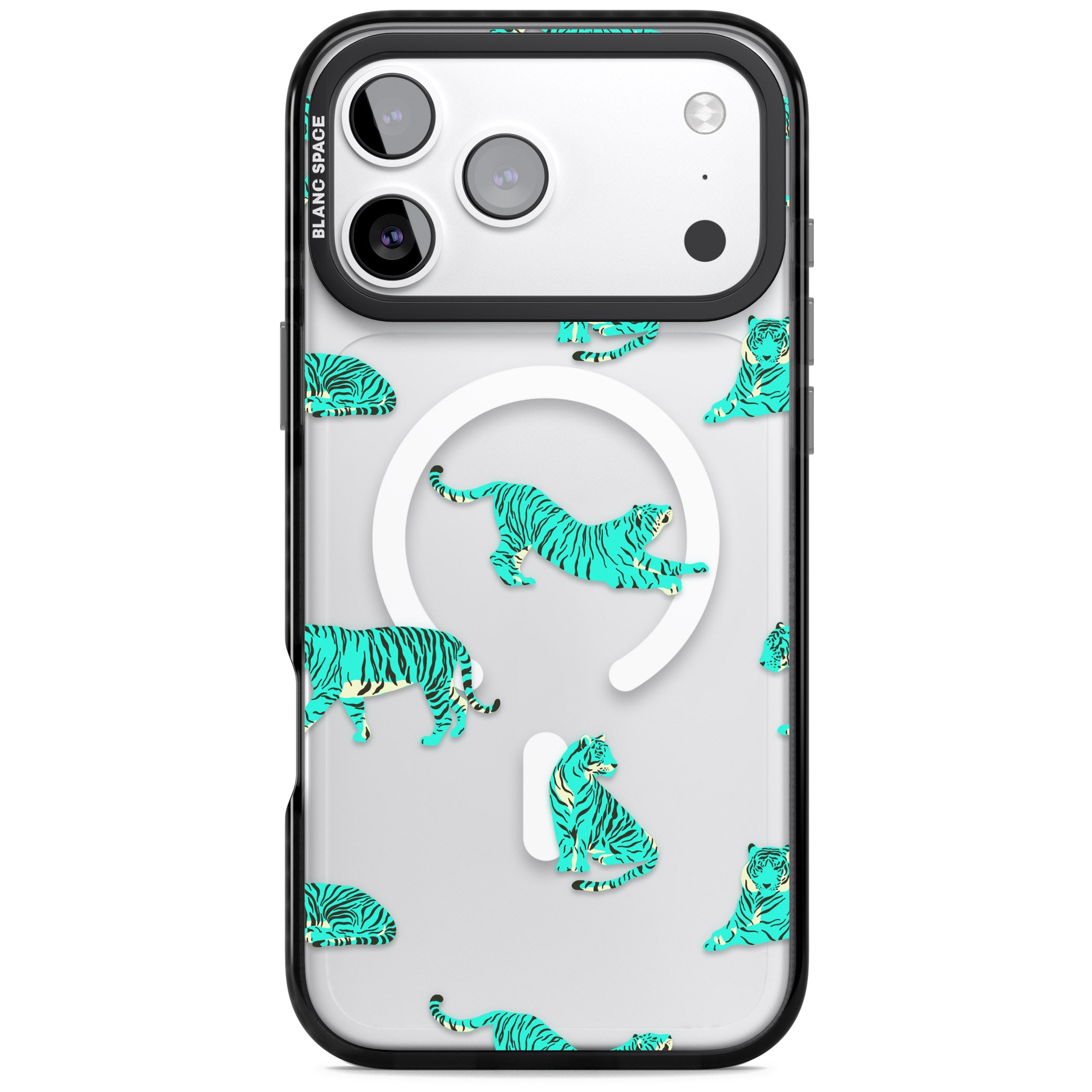 Turquoise Tiger iPhone 17 Pro Impact Pro Black Phone Case