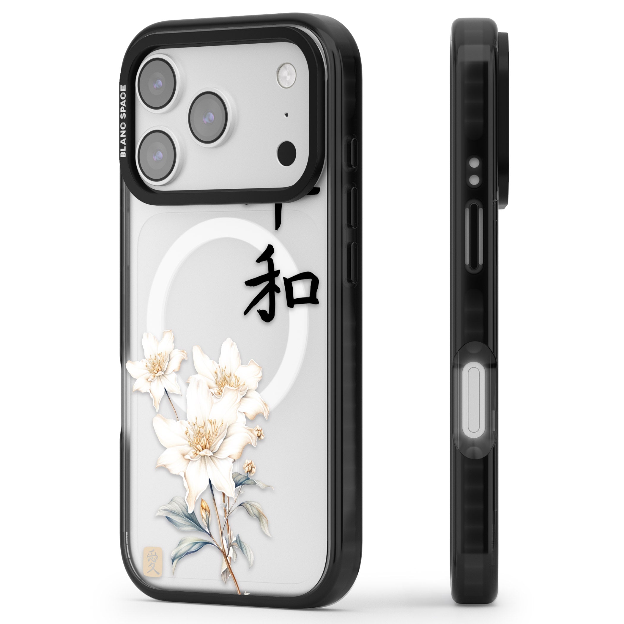 Peace And Flowers iPhone 17 Pro Impact Pro Black Phone Case Side Profile