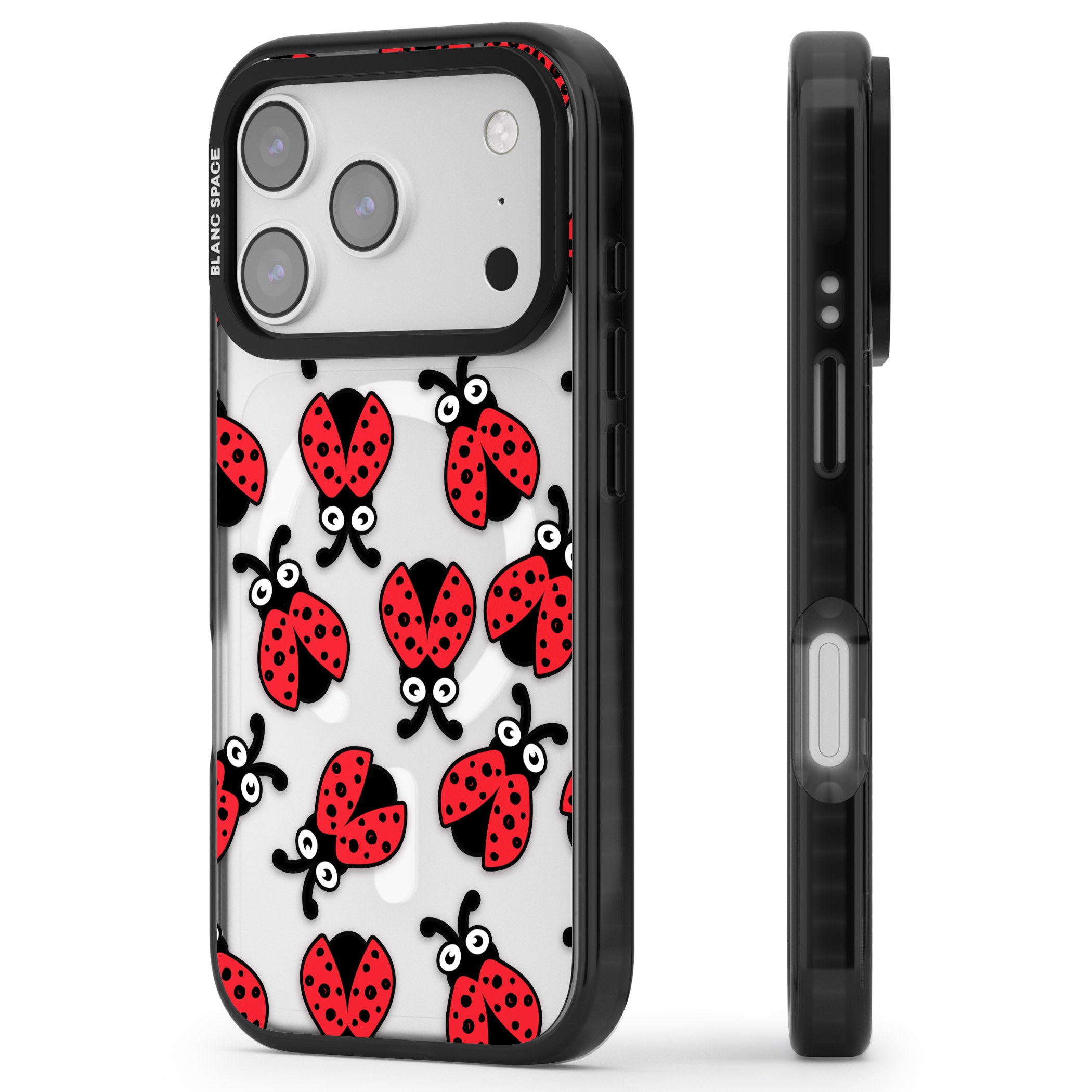 Ladybug Pattern iPhone 17 Pro Impact Pro Black Phone Case Side Profile