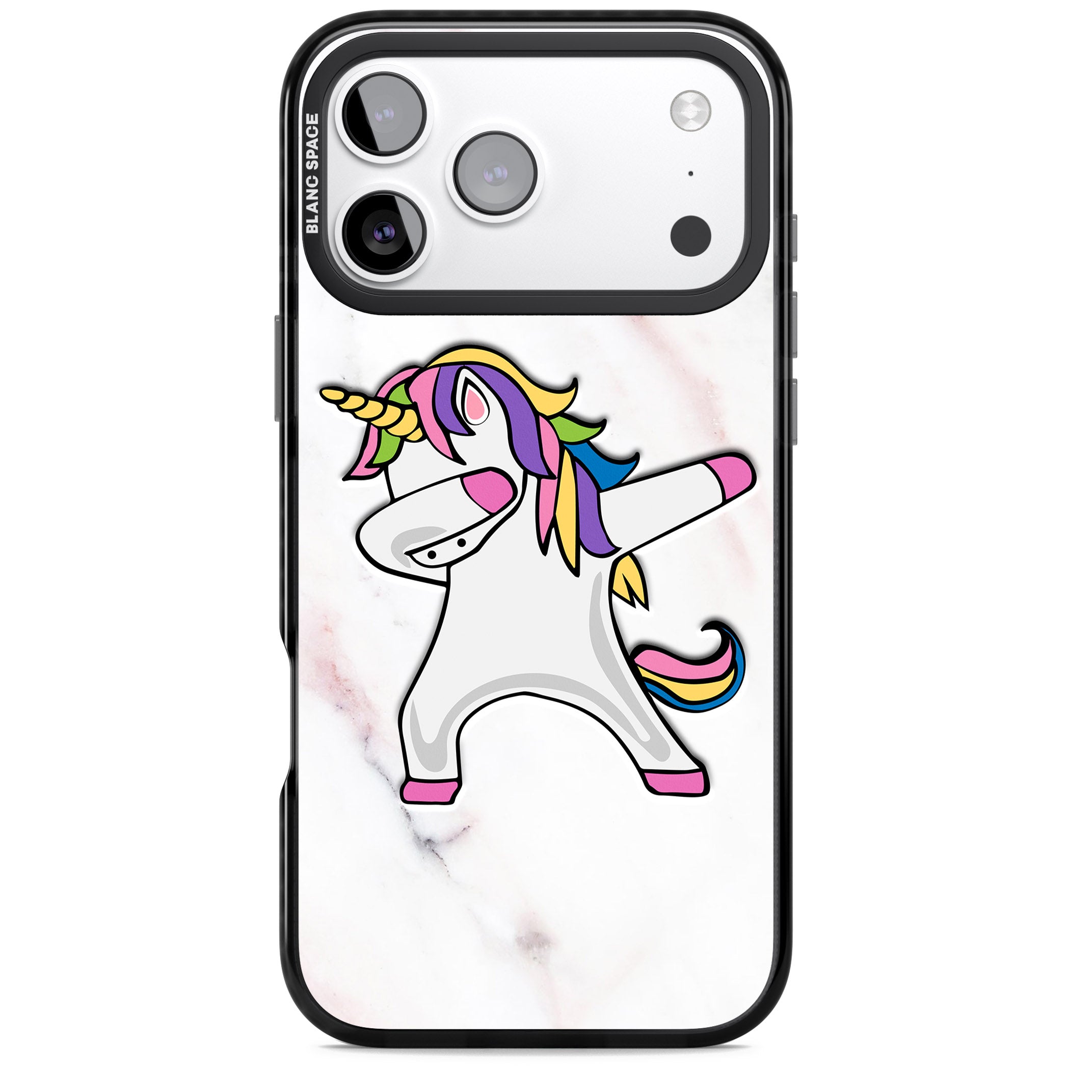 Designer Marble Unicorn Dab iPhone 17 Pro Impact Pro Black Phone Case