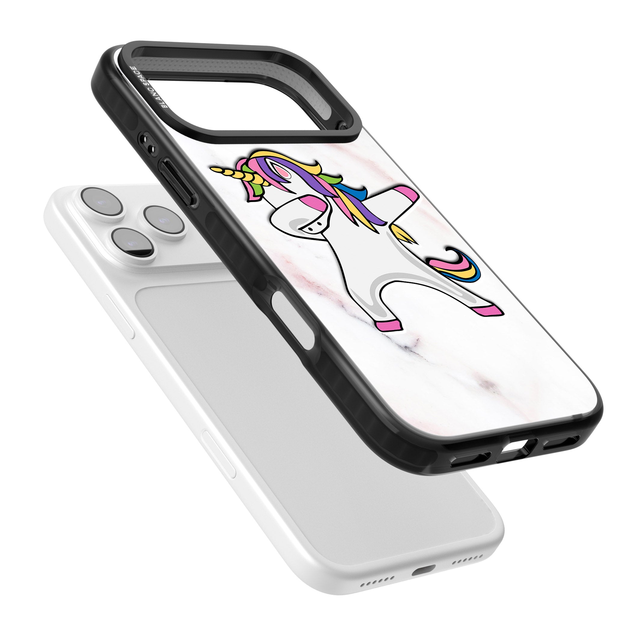 Designer Marble Unicorn Dab iPhone 17 Pro Impact Pro Black Phone Case Colours