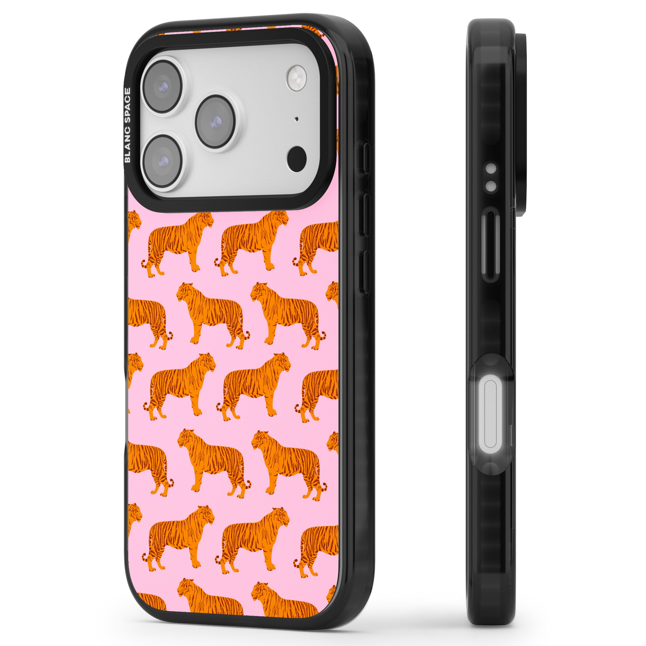 Tiger Pink Pattern iPhone 17 Pro Impact Pro Black Phone Case Side Profile
