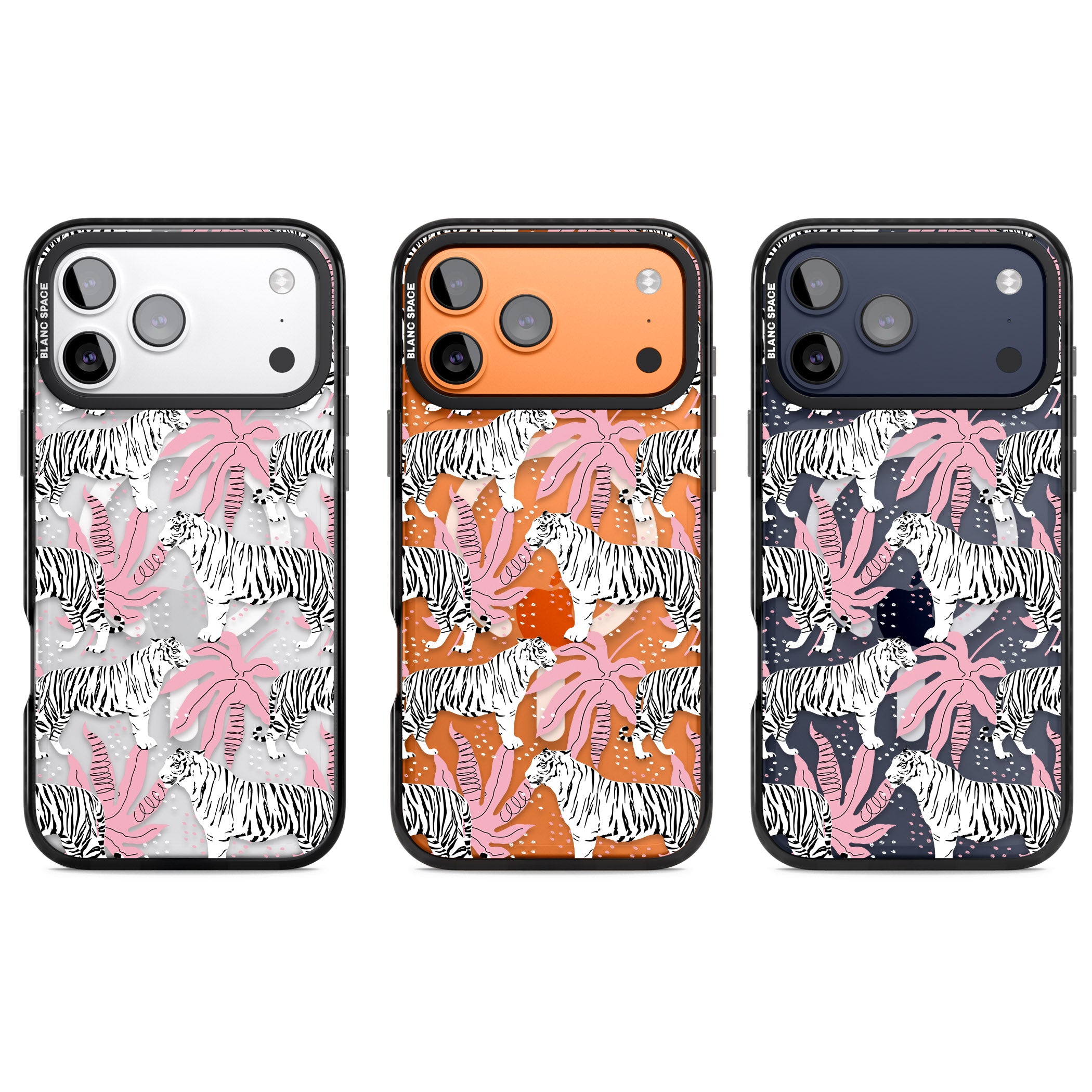Pink & White Tropical Tigers iPhone 17 Pro Impact Pro Black Phone Case APT Impact Protection
