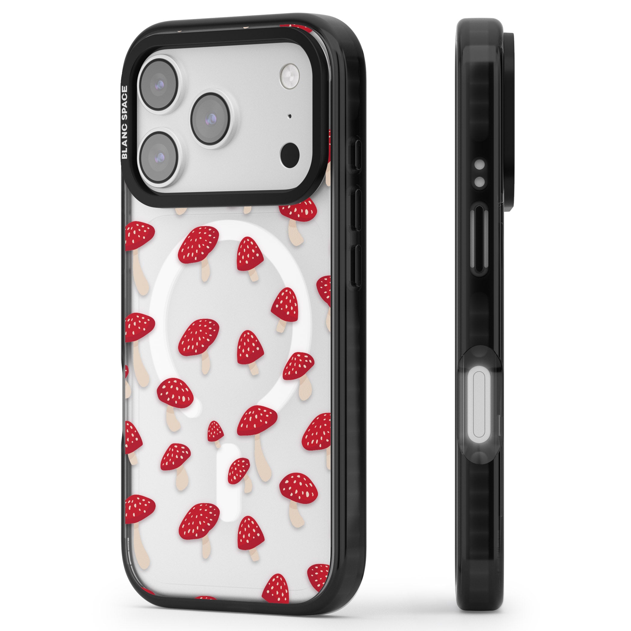 Magical Mushroom Pattern iPhone 17 Pro Impact Pro Black Phone Case Side Profile
