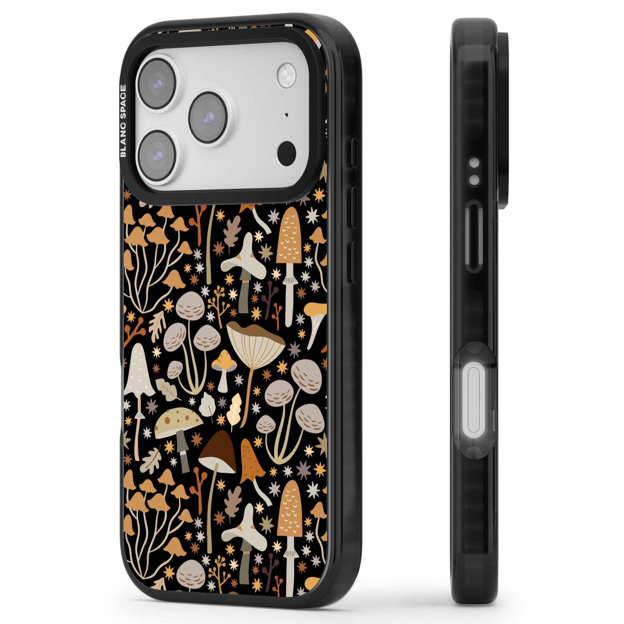 Mushroom Dream Pattern iPhone 17 Pro Impact Pro Black Phone Case Side Profile