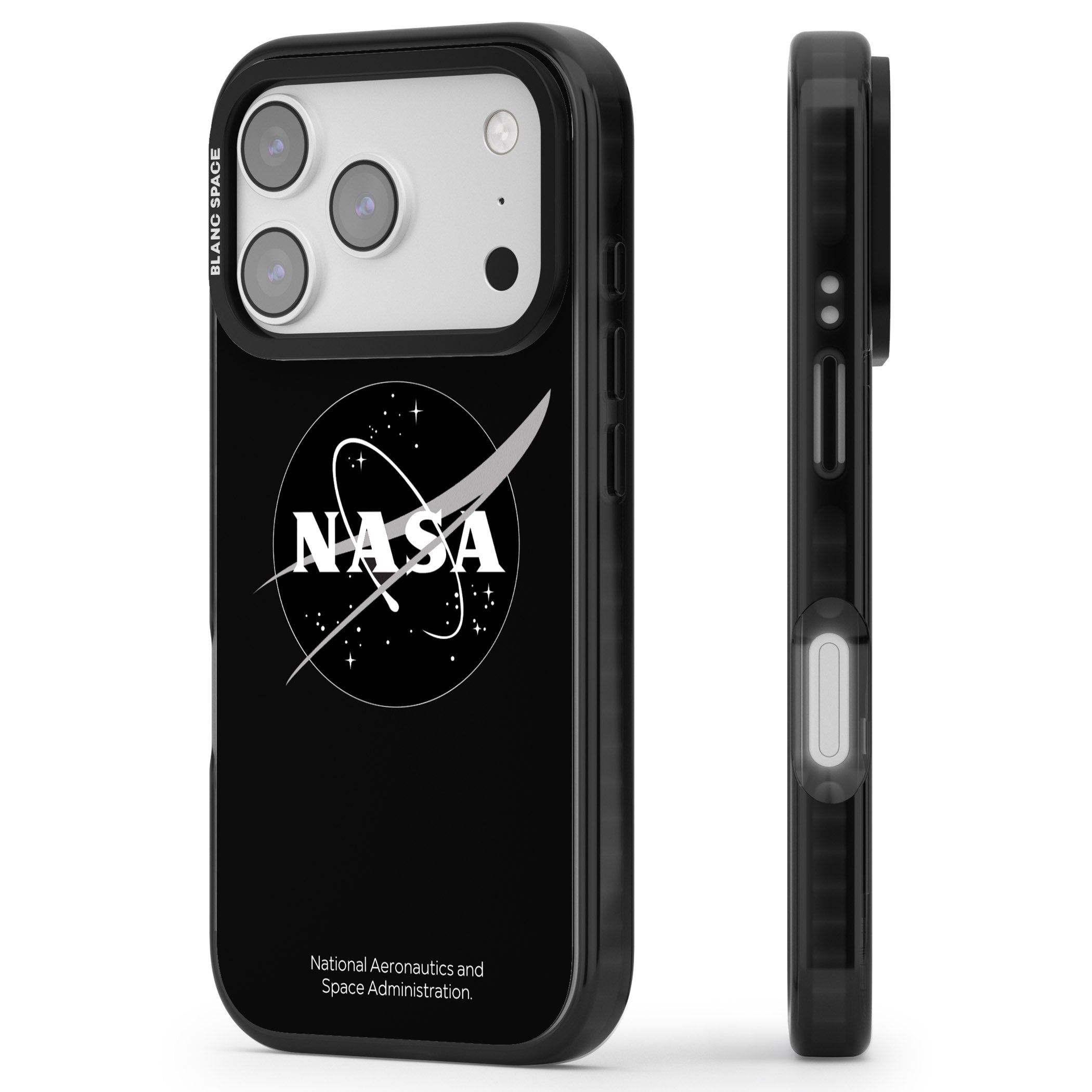 Dark Nasa Meatball iPhone 17 Pro Impact Pro Black Phone Case Side Profile
