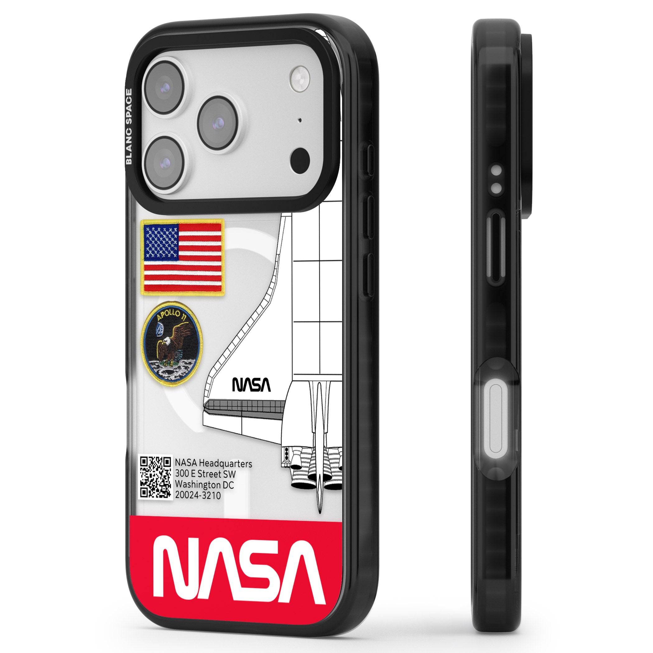 Nasa Apollo 11 iPhone 17 Pro Impact Pro Black Phone Case Side Profile