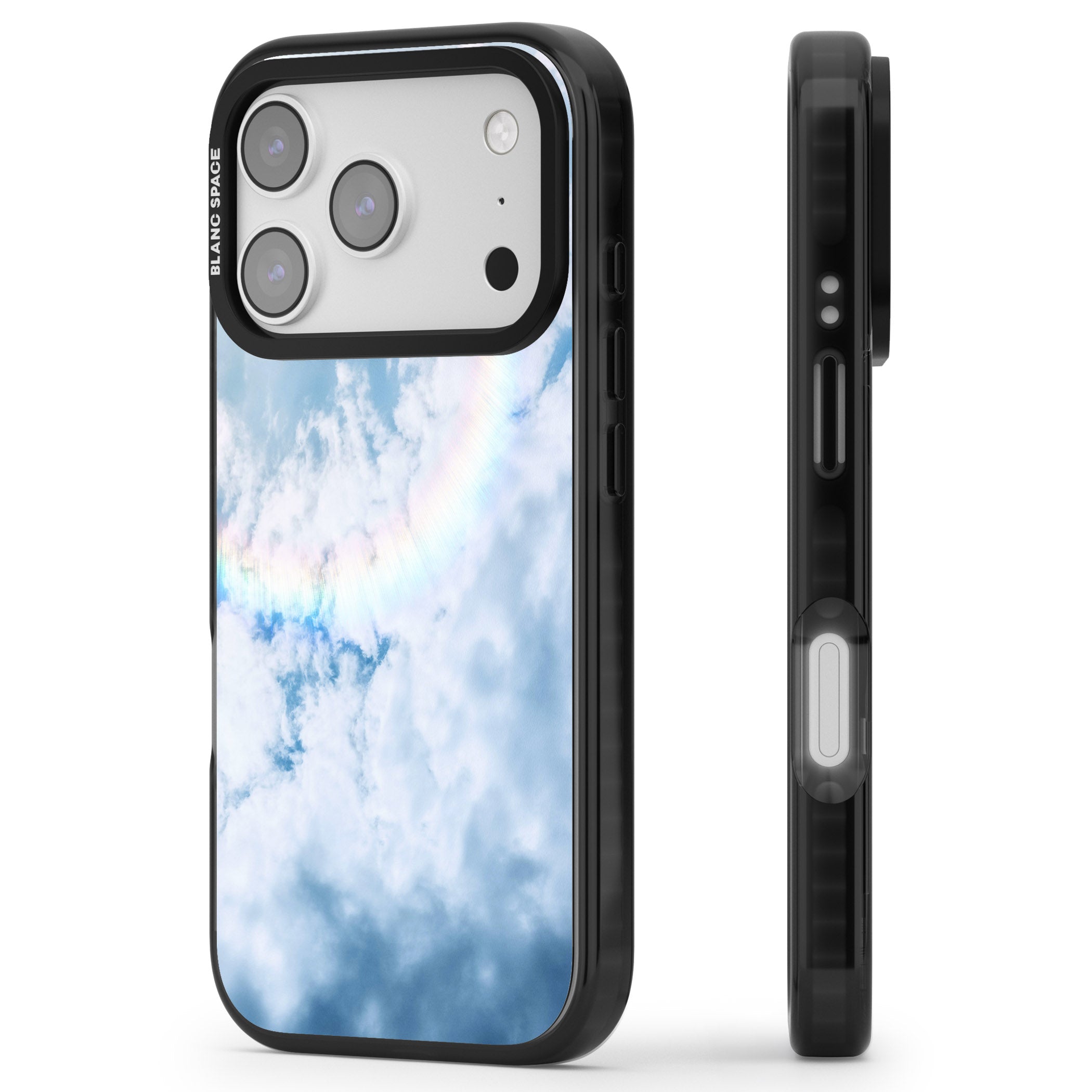 Pastel Rainbow Sky iPhone 17 Pro Impact Pro Black Phone Case Side Profile